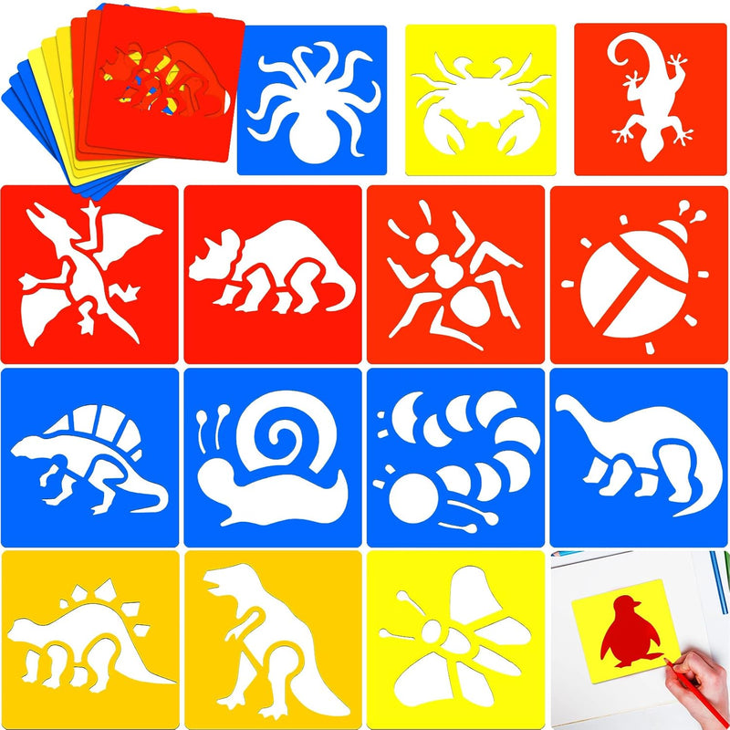 24 Pack Stencils For Kids, Sidewalk Chalk Stencil Large Animal Painting Stenci