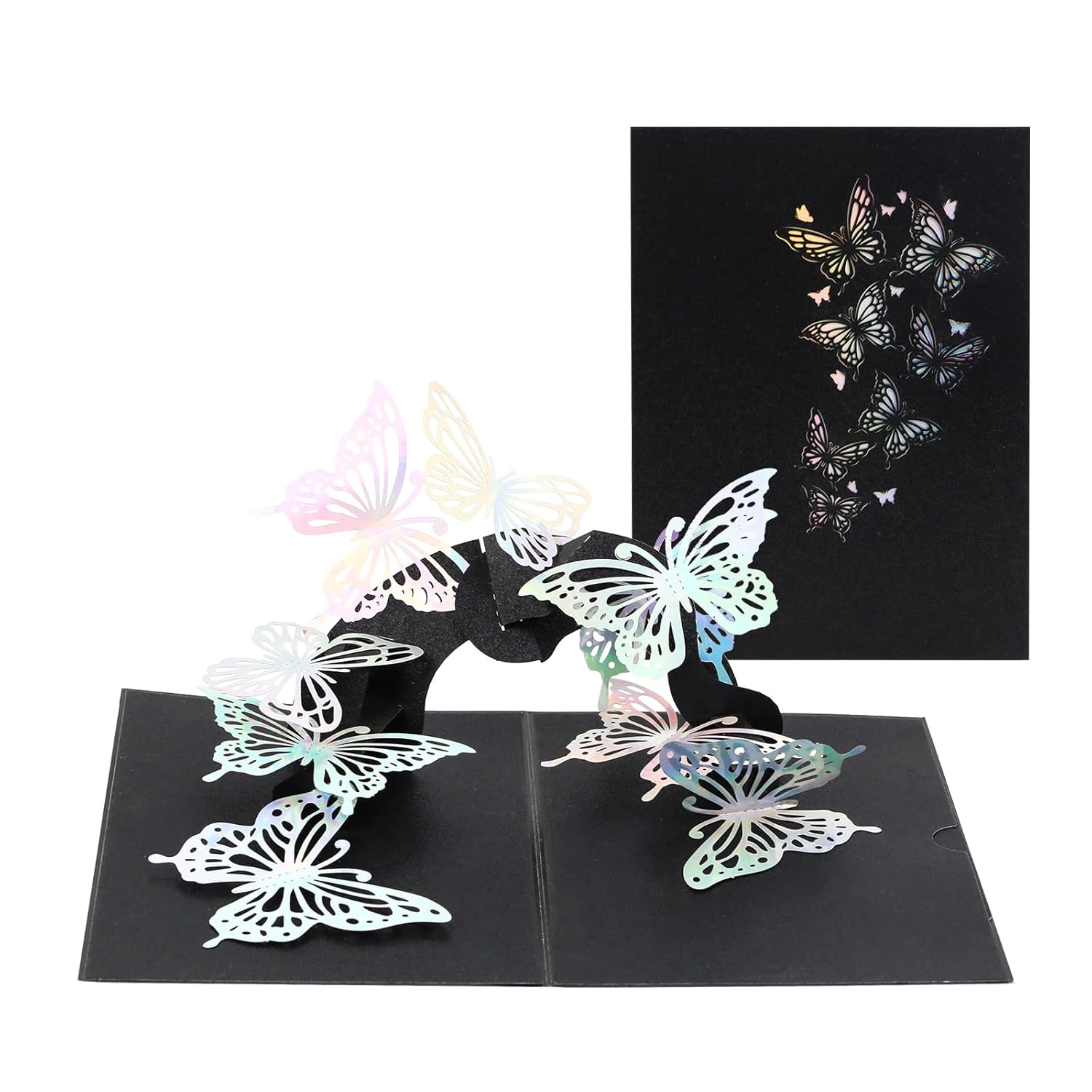 3D Pop-Up Butterfly Greeting Card (5.9x7.9 Inches) - Black Card with Cutout Colorful Butterflies, Envelope & Insert Card - Birthday, Sympathy, Thank You Gift for Her, Mom, Friend