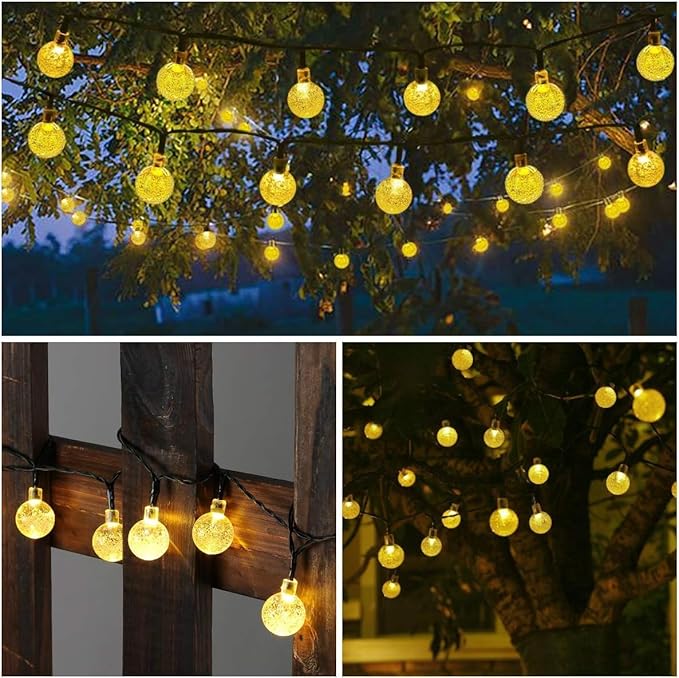 Solar String Lights Outdoor, 36ft 60 LED Globe String Light with 8 Mode, Waterproof Crystall Ball Lights Solar Patio Lights for Garden, Lawn, Patio, Gazebo, Yard, Outdoor Decor - Warm White