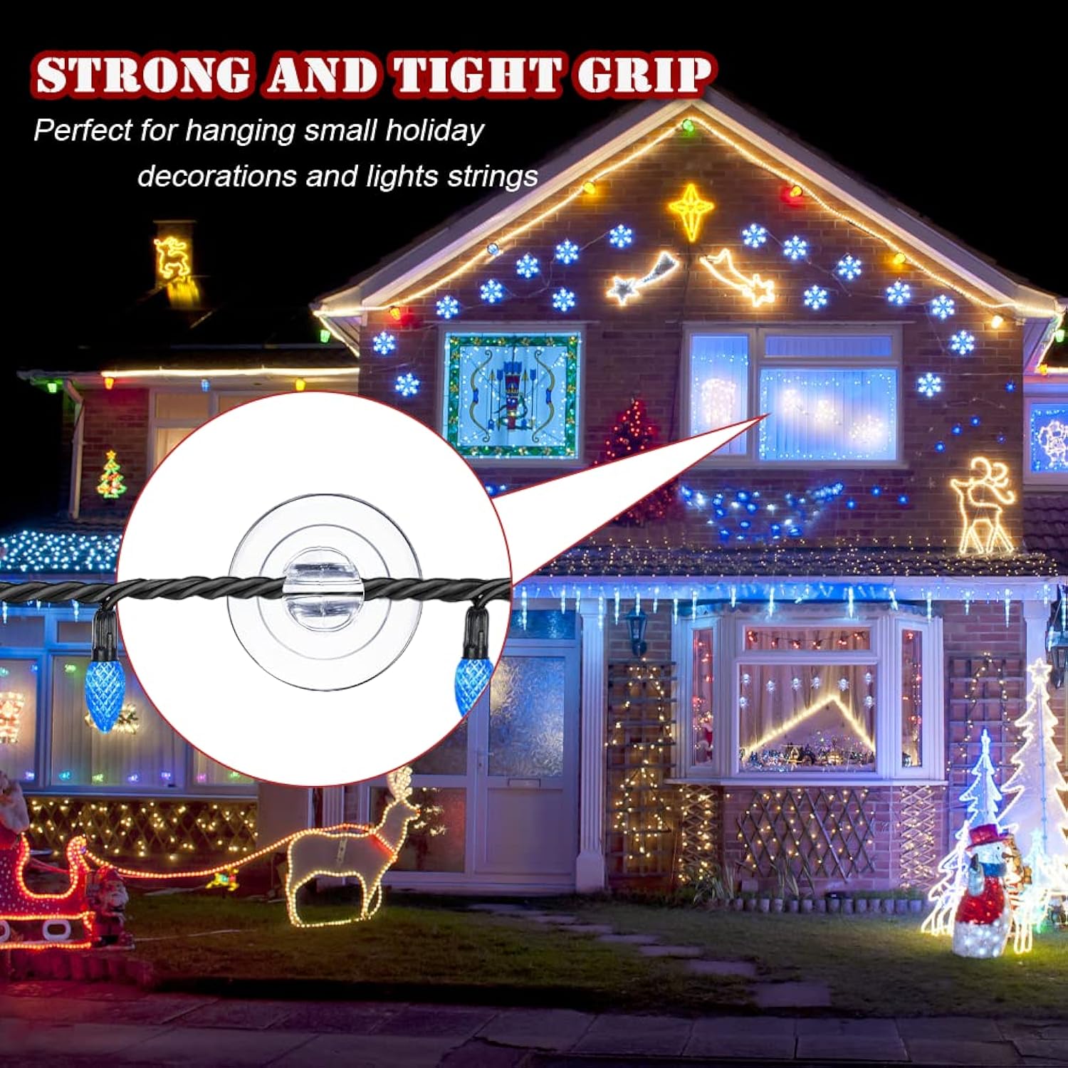 Christmas Light Suction Cups 1 1/5" Holiday Suction Cup Hooks Holder For Hanging Christmas Light String Decoration No Tools Required (50 Pieces)