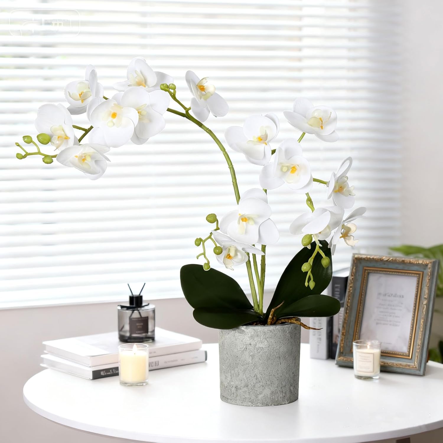 2 Pcs Fake Orchids Flowers In Pot Faux Orchids Artificial Floral Phalaenopsis With Vase For Home Wedding Table Centerpiece Bathroom Indoor Room Office Desk Decoration