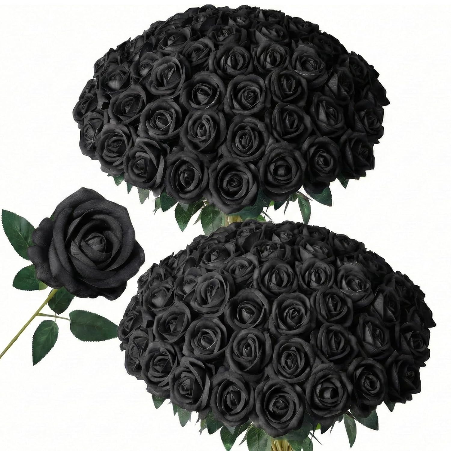 50 Pcs Black Roses Artificial Flowers, Fake Roses Bouquet, Artificial Black Rose With Stems For Diy Wedding Flowers Decoration, Valentines Day Mothers Day, Bridal Bouquet Rose