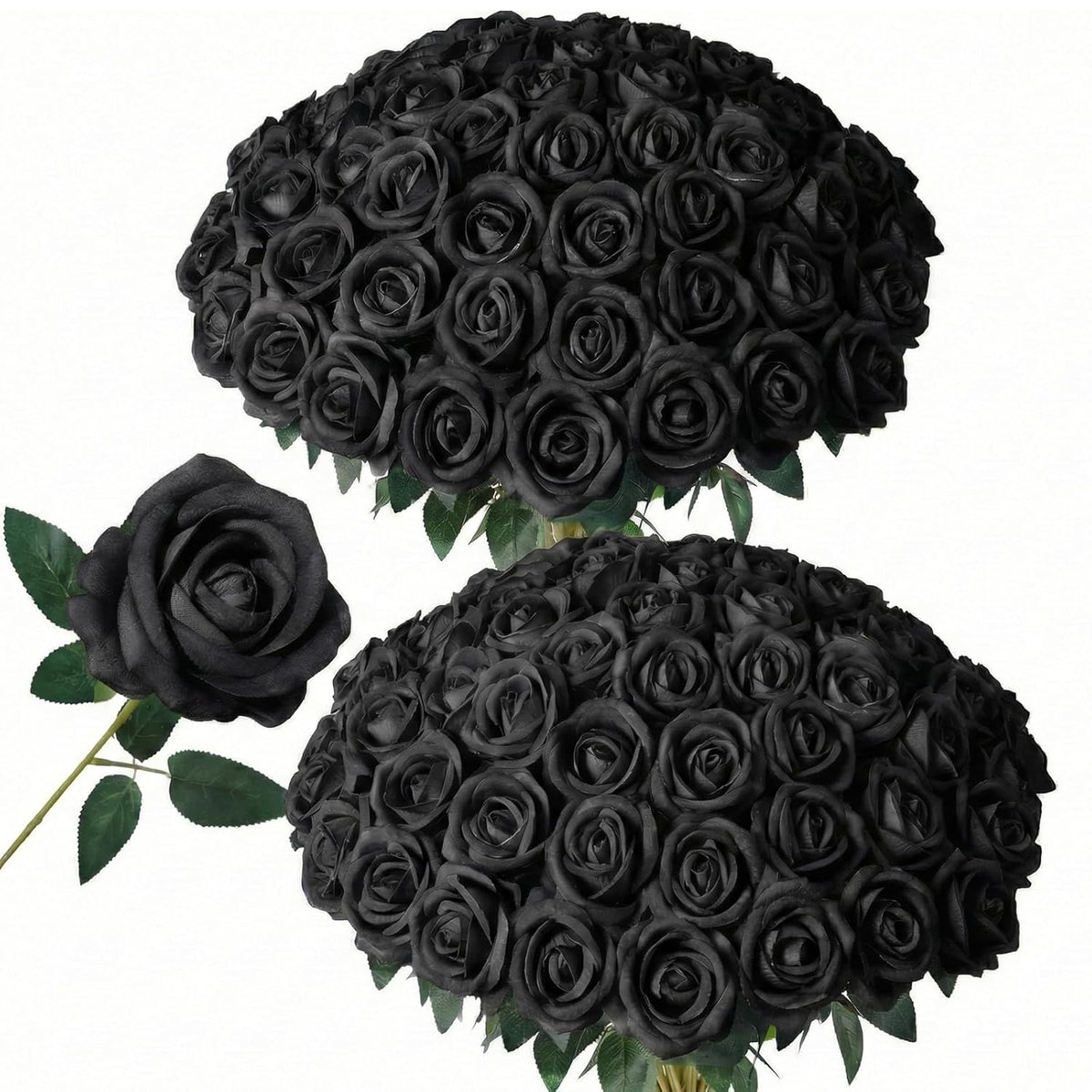 50 Pcs Black Roses Artificial Flowers, Fake Roses Bouquet, Artificial Black Rose With Stems For Diy Wedding Flowers Decoration, Valentines Day Mothers Day, Bridal Bouquet Rose