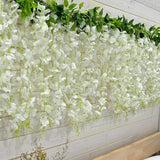 20 Branches Artificial Wisteria Hanging Flowers Wedding Fake Flower Garlands Ceremony Flower Strings Vines Faux Floral Party Garland Fabric Plant Garland For Background White