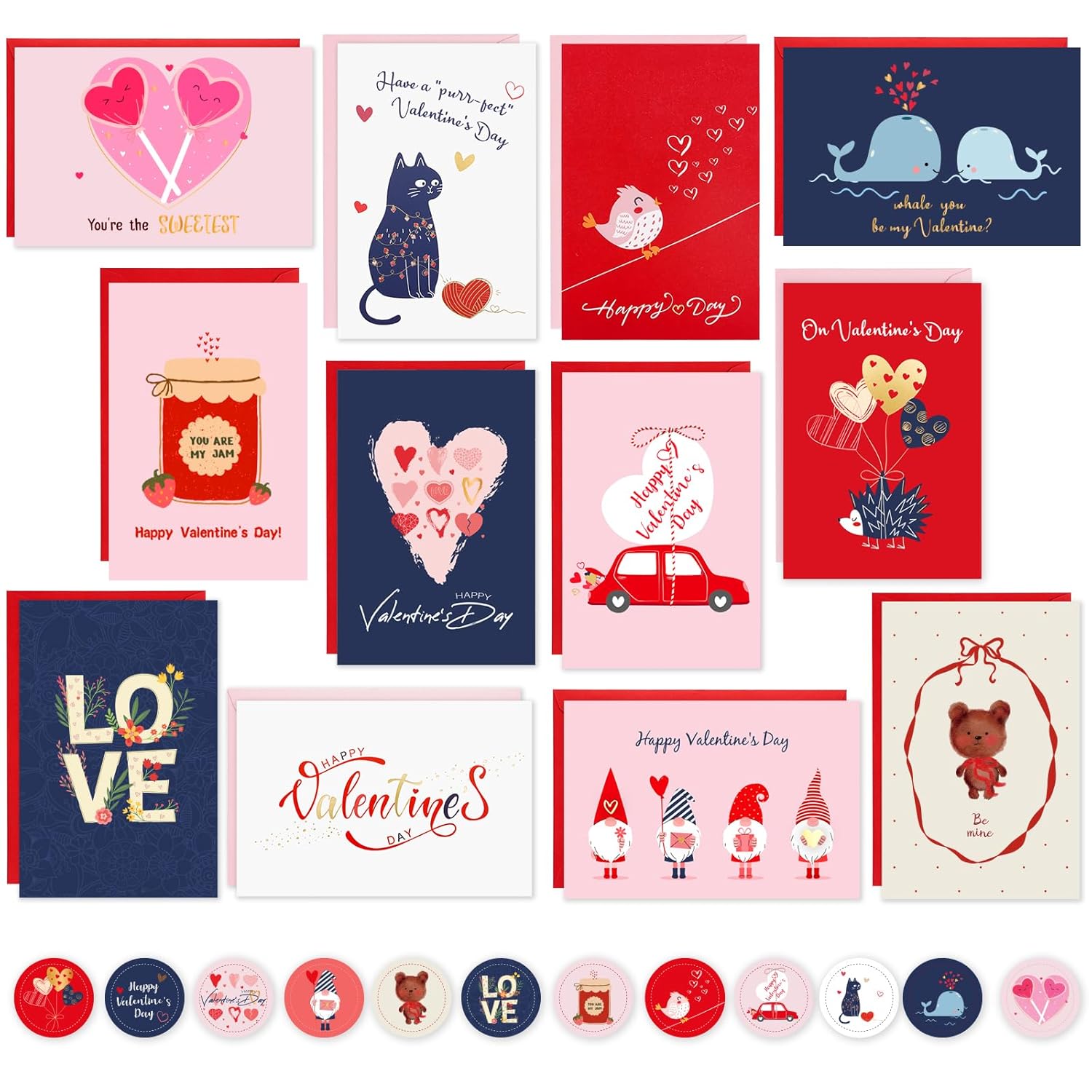 24 Valentine Cards For Adults & Kids With Envelopes And Matching Stickers, 12 Designs Gold Foil Assorted Valentines Day Gift Cards With Printed Message, Love Cards For Family, Friends & Loved Ones(4×6 In)