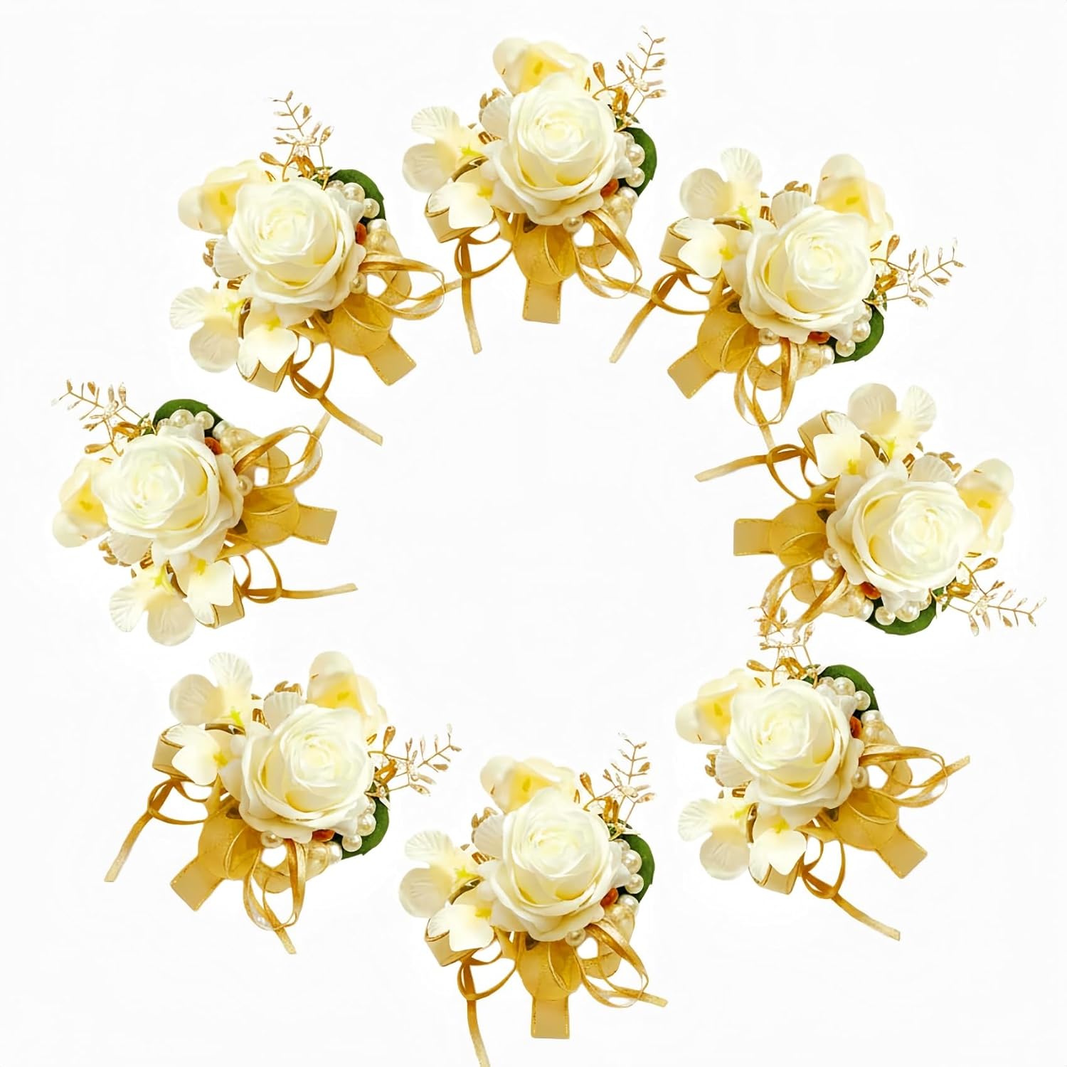 Champagne Rose Boutonniere For Men 8 Pcs-Groomsmen And Groom Boutonniere For Wedding, Prom And Anniversary,Formal Dinner Party & Ring Bearer Accessories(B)