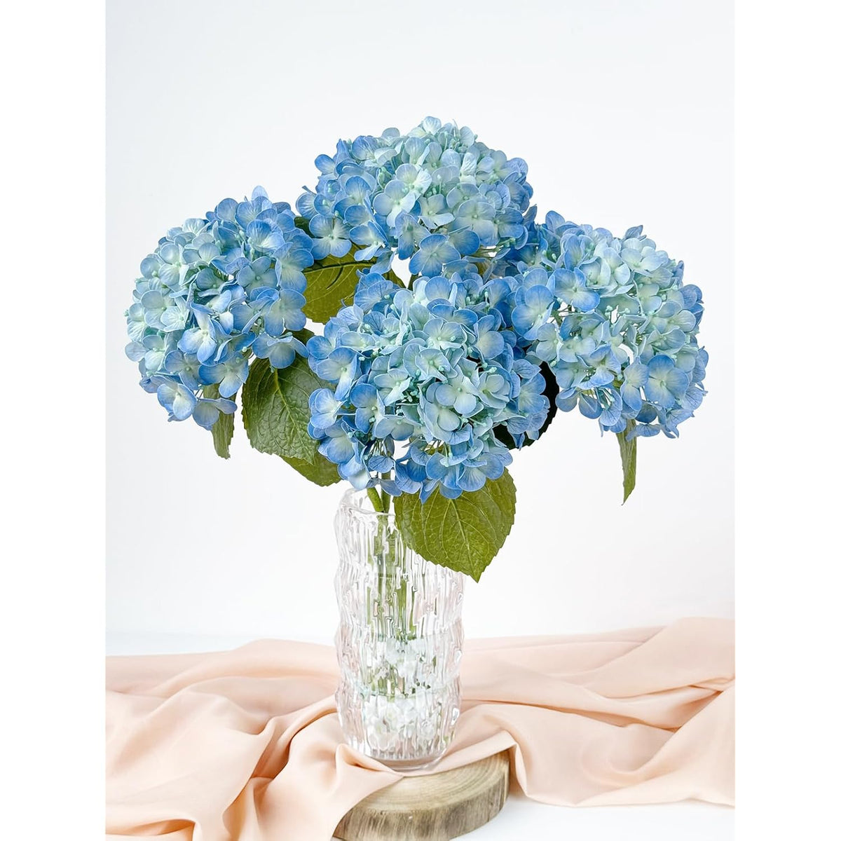 4 Pcs Real Touch Blue Hydrangeas Artificial Flowers 20'' Real Looking Faux Hydrangeas For Party Wedding Home Decor Kitchen Baby Shower Flower Arrangement