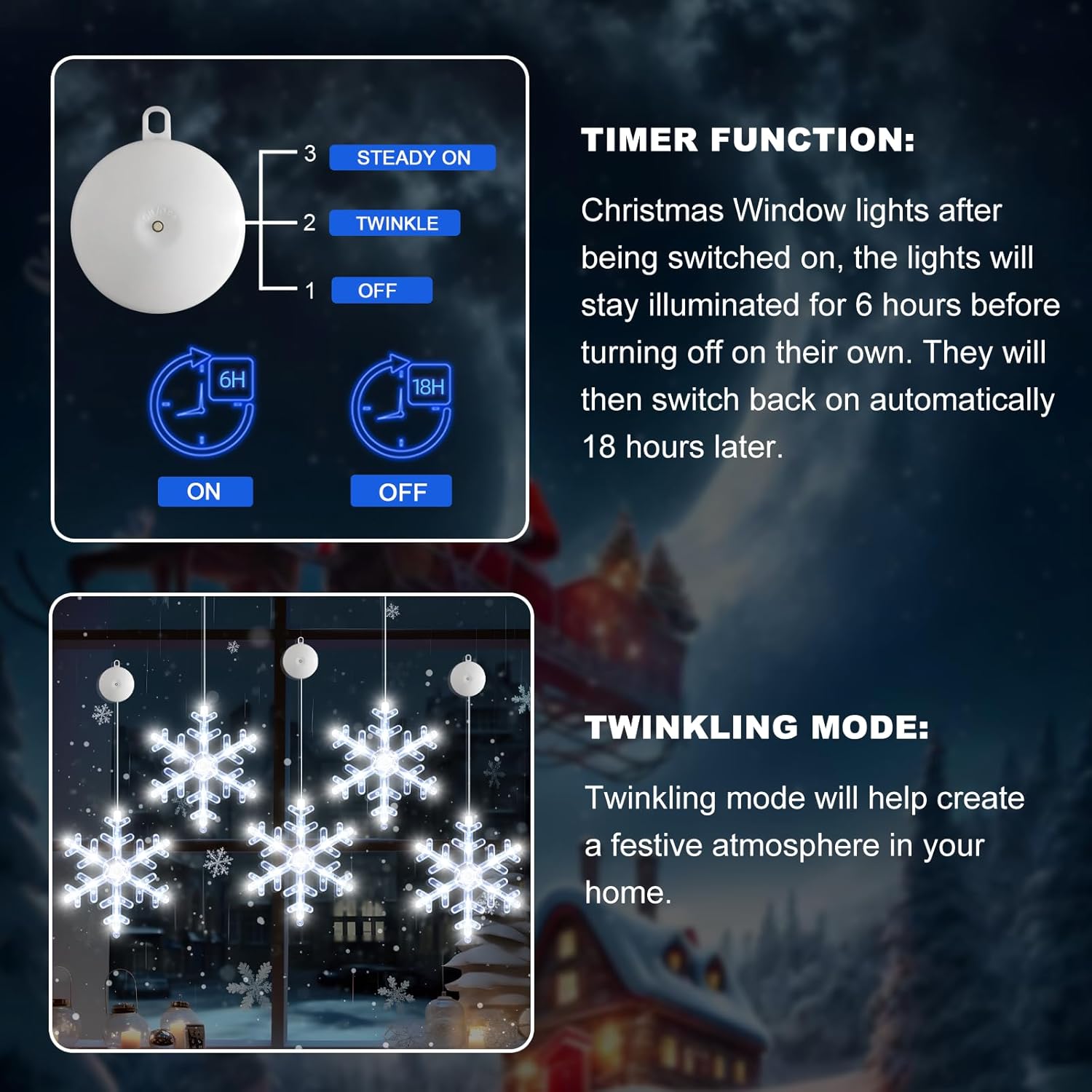 5Pcs Christmas Window Lights Decorations With Timer,Battery Powered Christmas Hanging White Lighted Snowflake Shaped Led