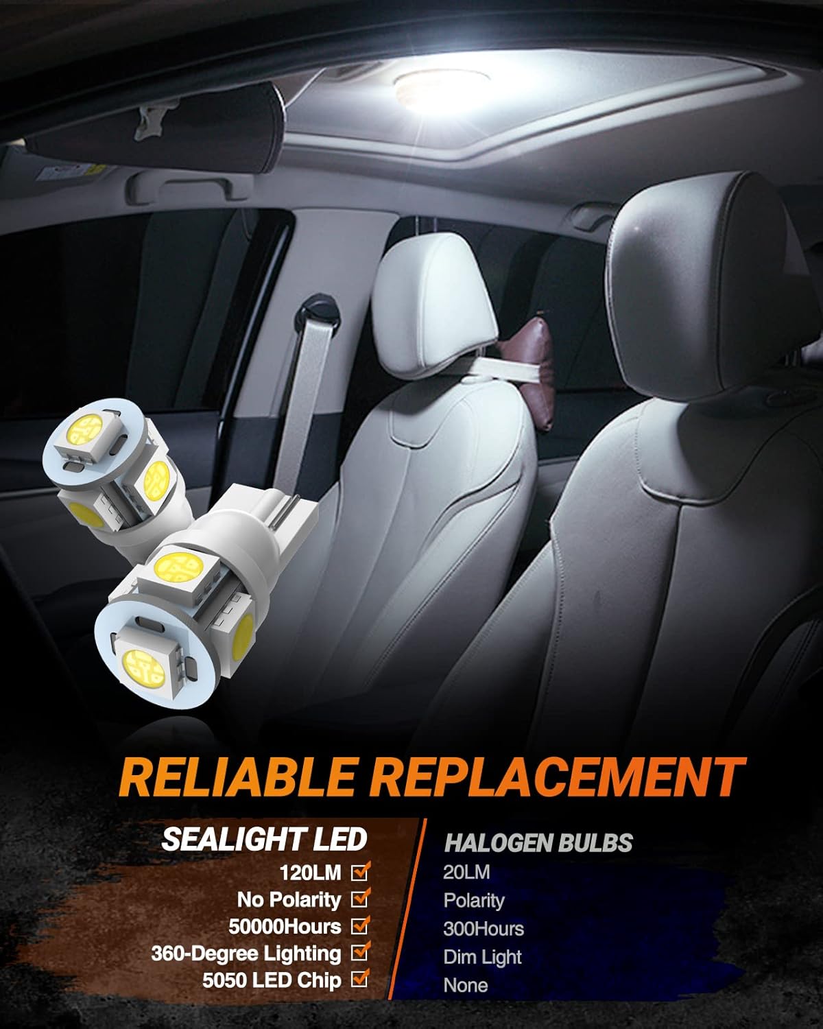 194 LED Bulbs Pack of 10 6000K White Super Bright Replacement Lights for License Plate Dome Map and Courtesy Lighting