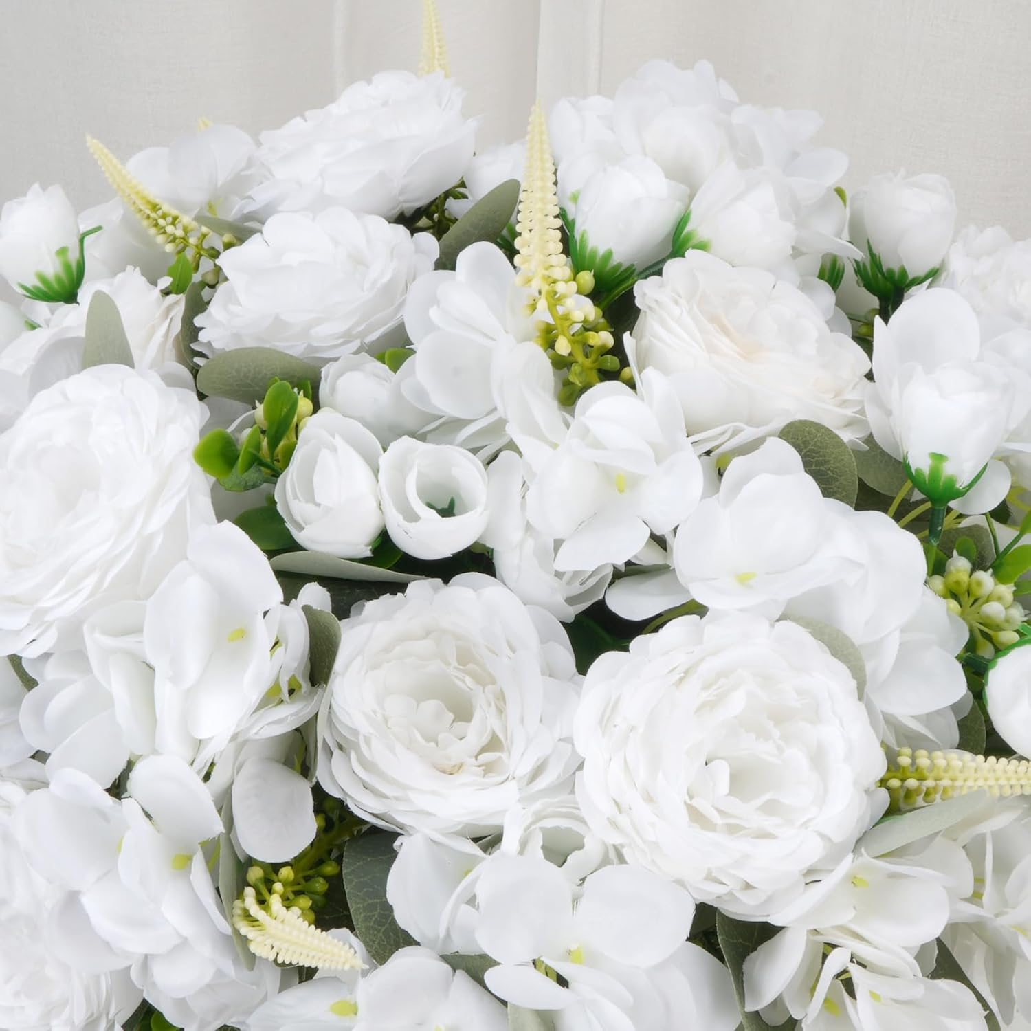 10 Bundles Artificial Peonies, White Hydrangea Artificial Flowers Silk Flowers For Indoor Home Decor Bedroom Kitchen Office Wedding Table Centerpieces