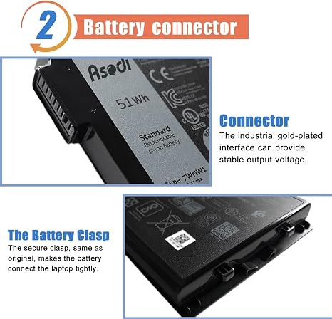 7WNW1 51Wh 6 Cell Laptop Battery Replacement for Dell Latitude Rugged 5424 7424