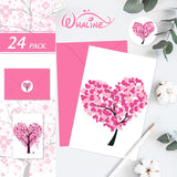 24 Pcs Valentine'S Day Greeting Cards Blank Note Cards With Envelopes And Stickers Pink Heart Tree Greeting Cards For Invitations Party Supplies, 4 X 6 Inch