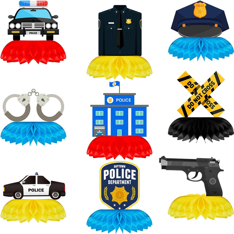 9 Pcs Police Party Decorations Police Graduation Honeycomb Centerpiece