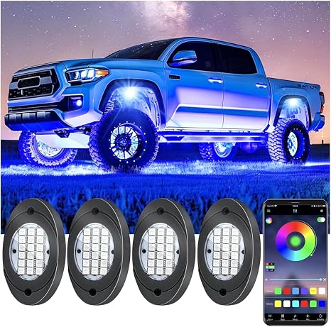 RGB LED Rock Lights Underglow Kit APP Control Music Sync Wheel Well Neon Lights for Trucks SUV ATV