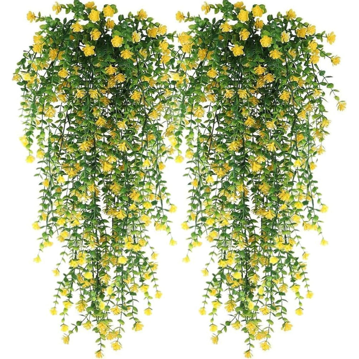 Artificial Hanging Flowers For Outdoor Indoor Decor, 6 Packs Fake Eucalyptus Vine Faux Flower Greenery Garland Plastic Plants Outside Uv Resistant Wall Garden Wedding Home Party Decor (Yellow)