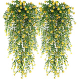 Artificial Hanging Flowers For Outdoor Indoor Decor, 6 Packs Fake Eucalyptus Vine Faux Flower Greenery Garland Plastic Plants Outside Uv Resistant Wall Garden Wedding Home Party Decor (Yellow)