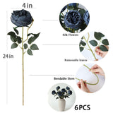 6Pcs Burnt Blue Artificial Roses Flowers Fake Silk Roses Flower With Long Stem For Wedding Decorations Table Centerpieces Flower Arrangement Home Decor (Burnt Blue)