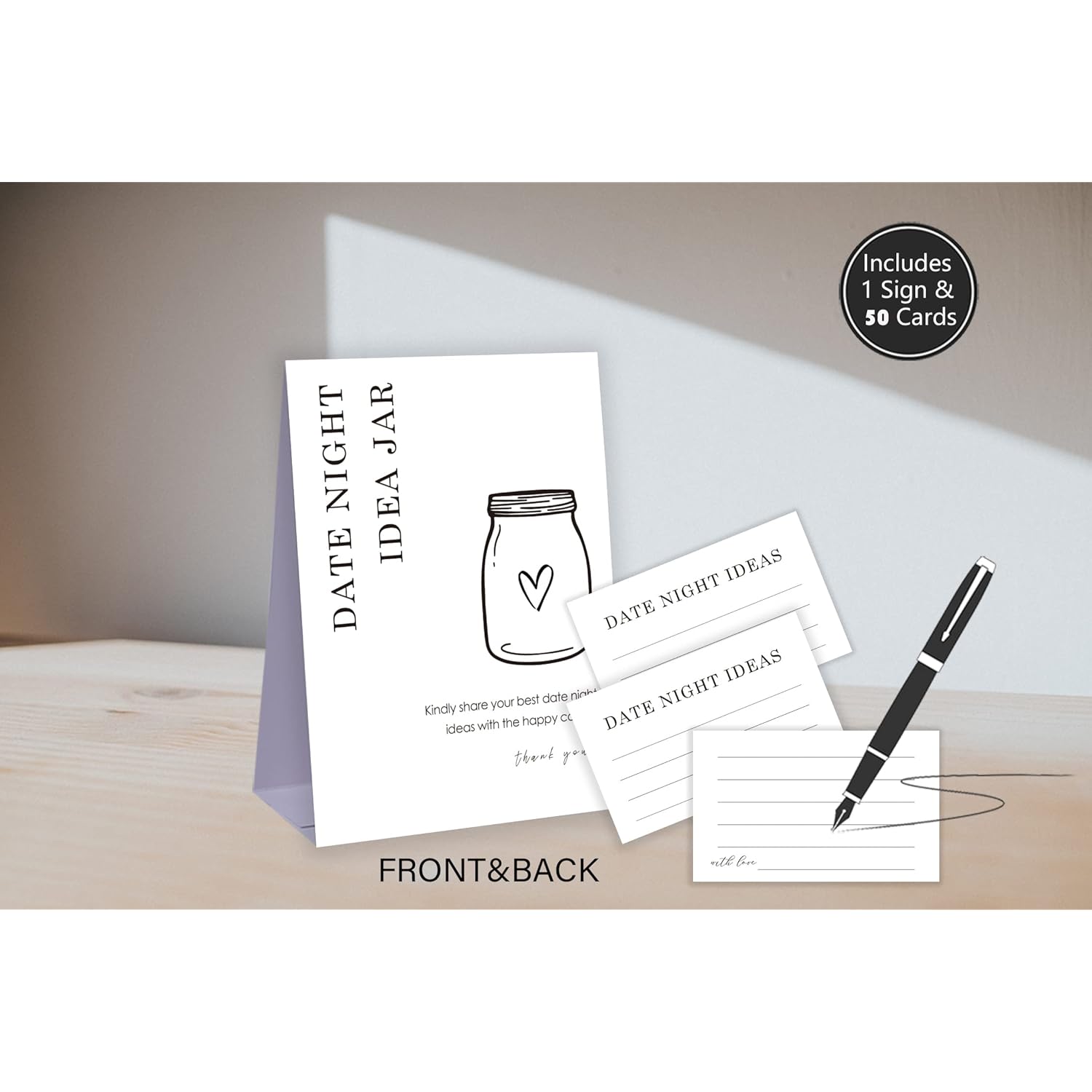 Date Night Idea Cards,Bachelorette Party Night,Advice Cards For Bridal Shower,Minimalist Bridal Shower Game,Wedding Shower Games,1 Sign & 50 Cards Set-A45