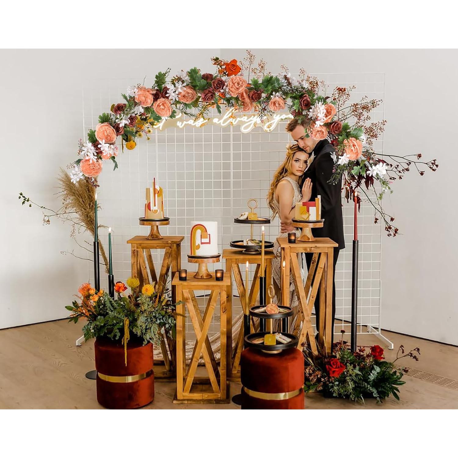2 Pack Artificial Peony Flower Garland - 6Ft Silk Peony Orange Flower Garland Arch Flower Vine For Wedding Party Table Decoration(Orange)