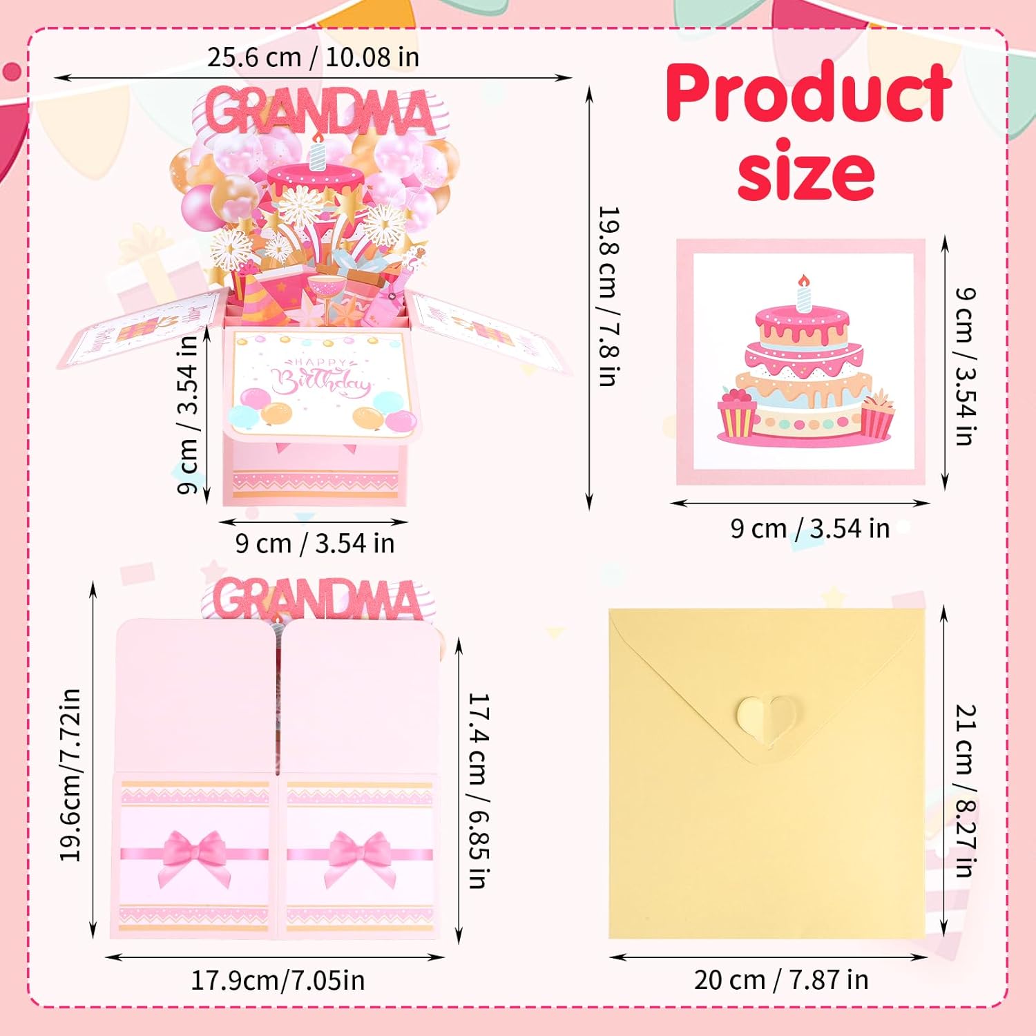 Happy Birthday Grandma Pop Up Card, Colorful Popup Mothers Day Birthday Card Balloons Fireworks Greeting Cards With Envelope Creative Gifts For Nana From Granddaughter Grandson