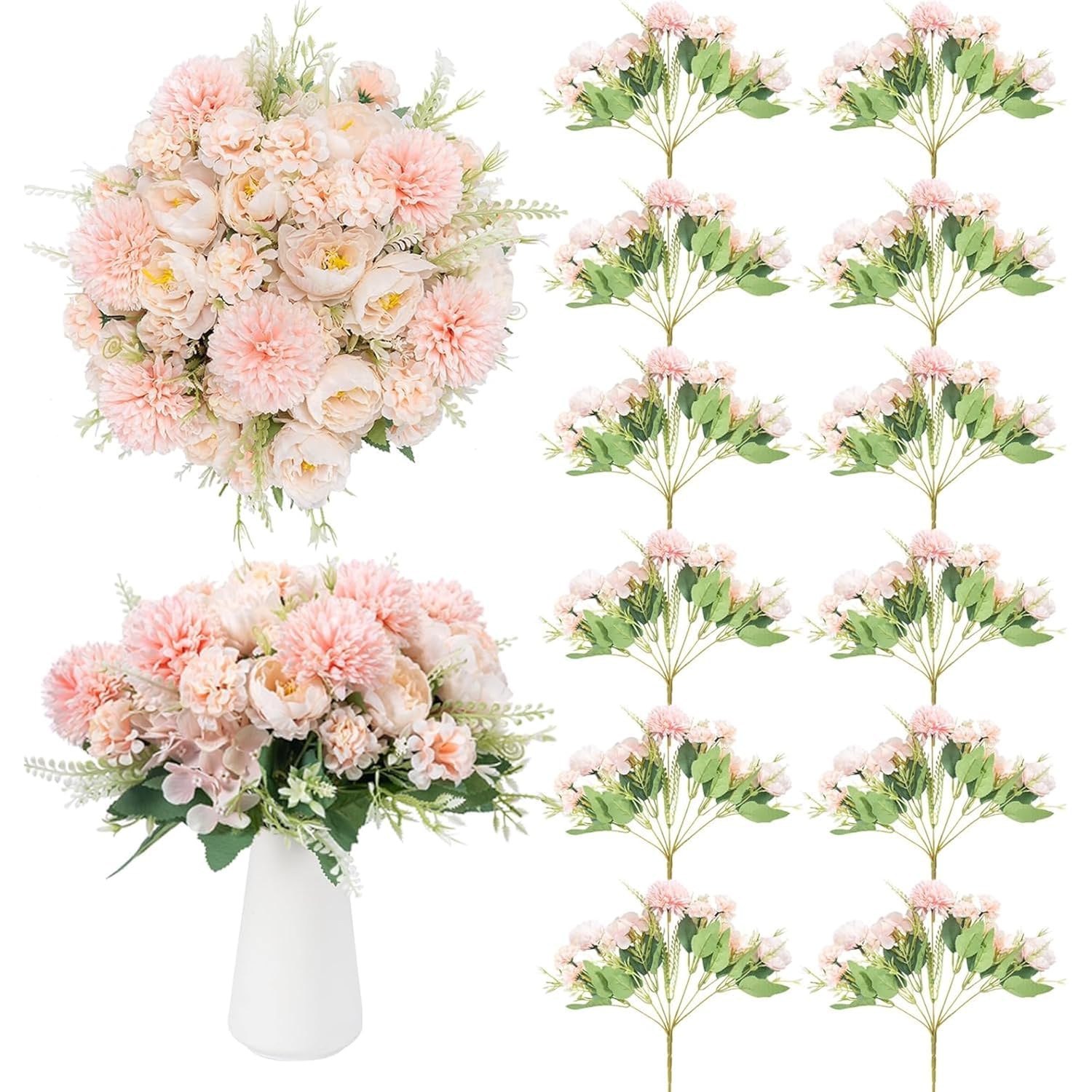 12 Packs Peonies Artificial Flowers,Silk Artificial Peonies Flowers Fake Peony Faux Floral Arrangements Bouquet For Centerpiece Table Wedding Party Home Decor Pink