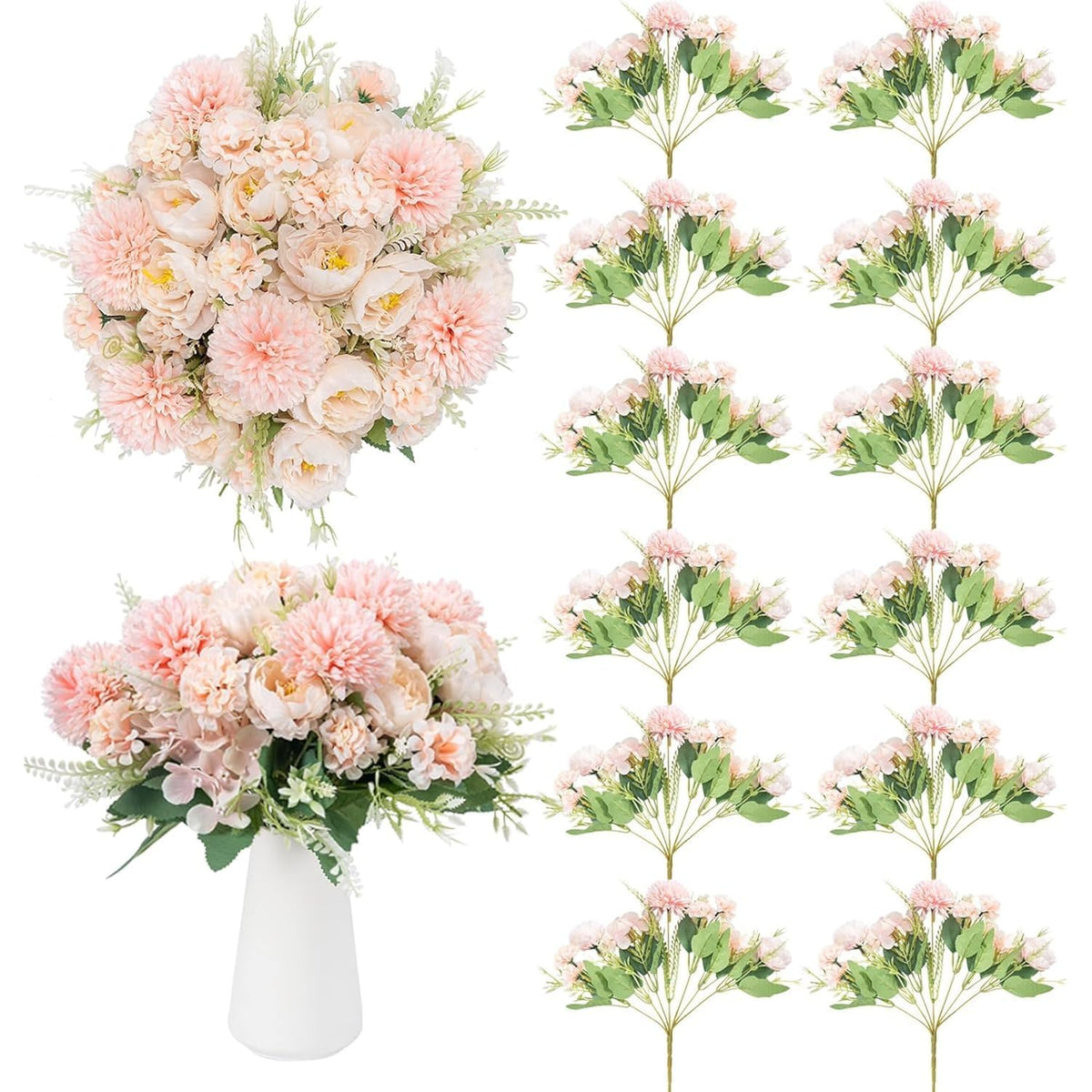12 Packs Peonies Artificial Flowers,Silk Artificial Peonies Flowers Fake Peony Faux Floral Arrangements Bouquet For Centerpiece Table Wedding Party Home Decor Pink