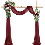Burgundy Wedding Artificial Arch Flowers Kit (Pack Of 3) With 26Ft Shiny Arch Draping Fabric For Ceremony And Reception Backdrop Decoration (Burgundy & Blush)