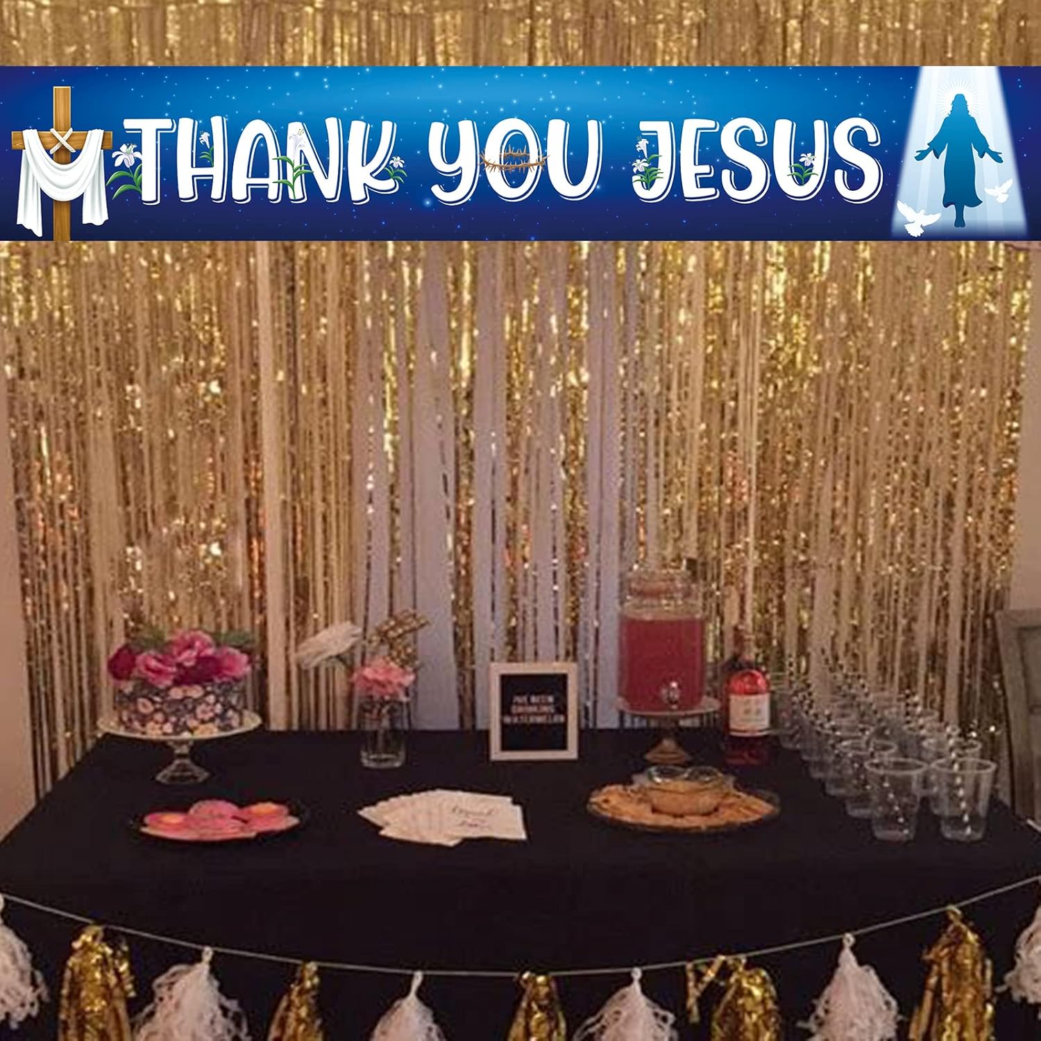 Thank You Jesus Banner,Yard Sign Christmas Baptism Banner,Jesus Is The Reason For The Season,God Bless Winter Holiday Party Supplies,Merry Christmas Party Decorations-9.8 X 1.6 Feet