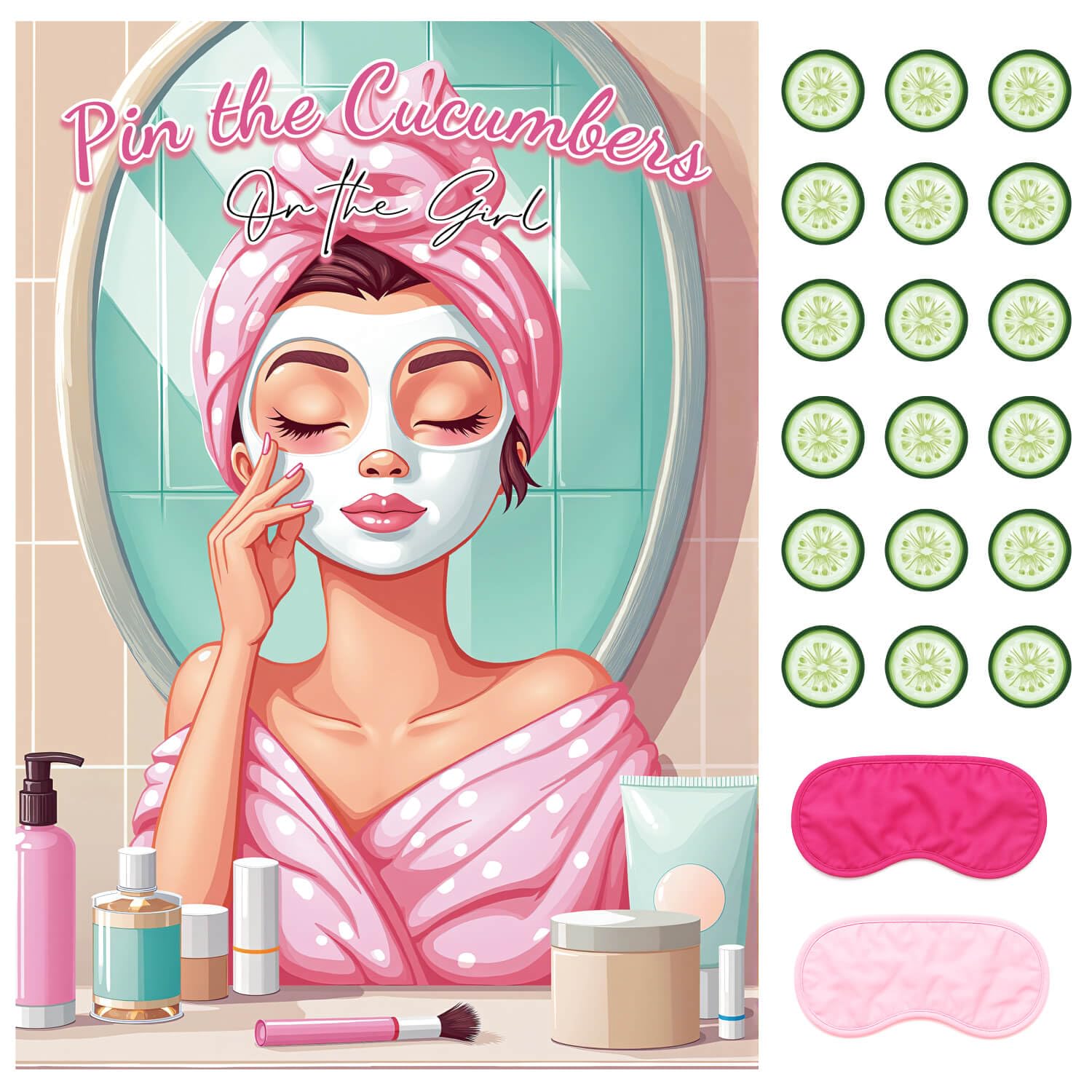Pin The Cucumber Spa Party Game, Spa Theme Birthday Party Decorations Supplies Activities For Women