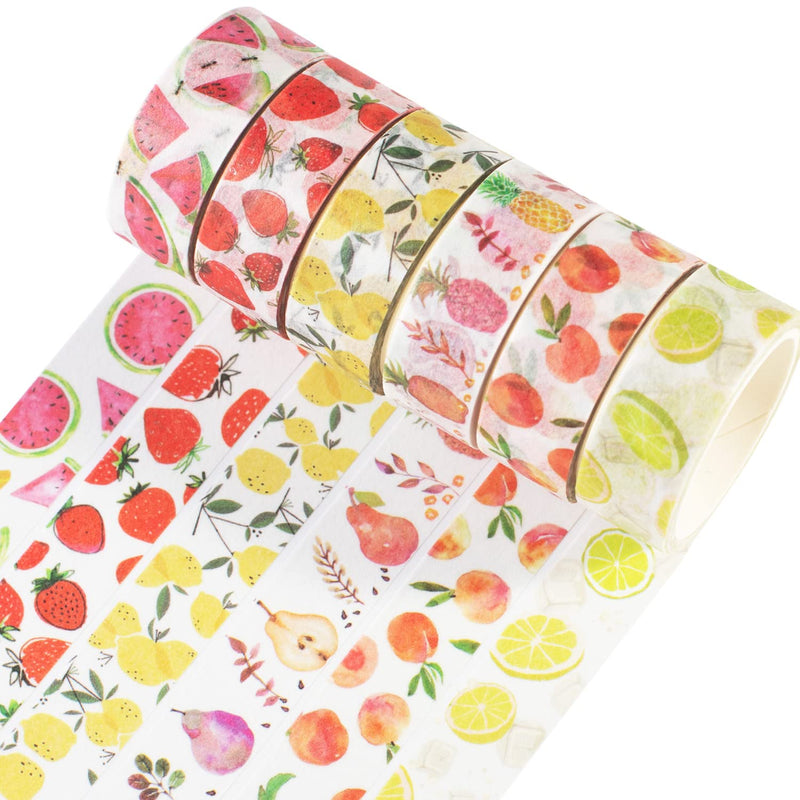 6 Rolls Washi Tape Set Plants Fruits & Floral Masking Tape Decorative For Arts