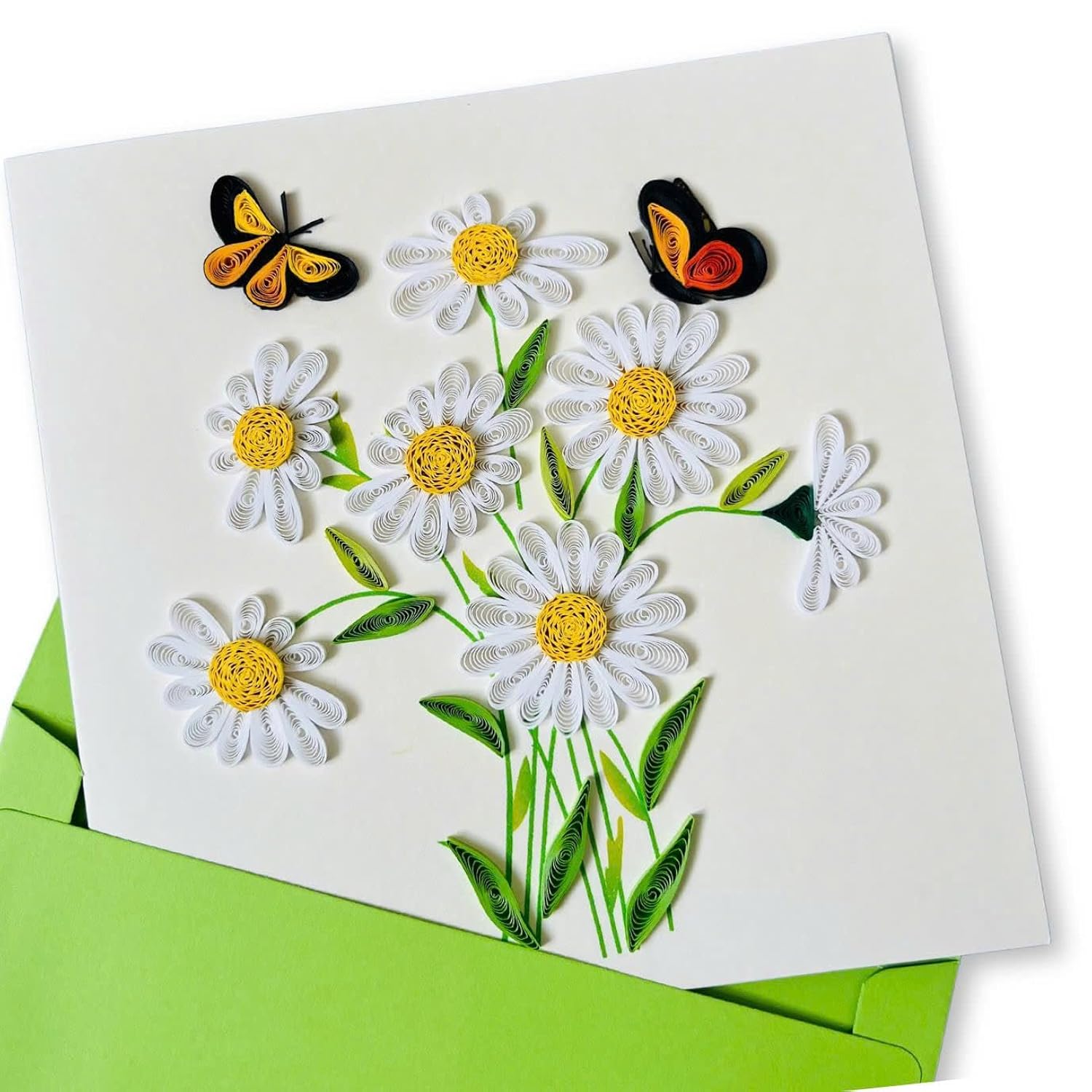 Quilling Cards, Handmade Card, Quilled Cards With Dedicated Paper Handmade Art For All Occasions: Mother'S Day, Father'S Day, Birthday... Daisy Bouquet (With Butterflies)
