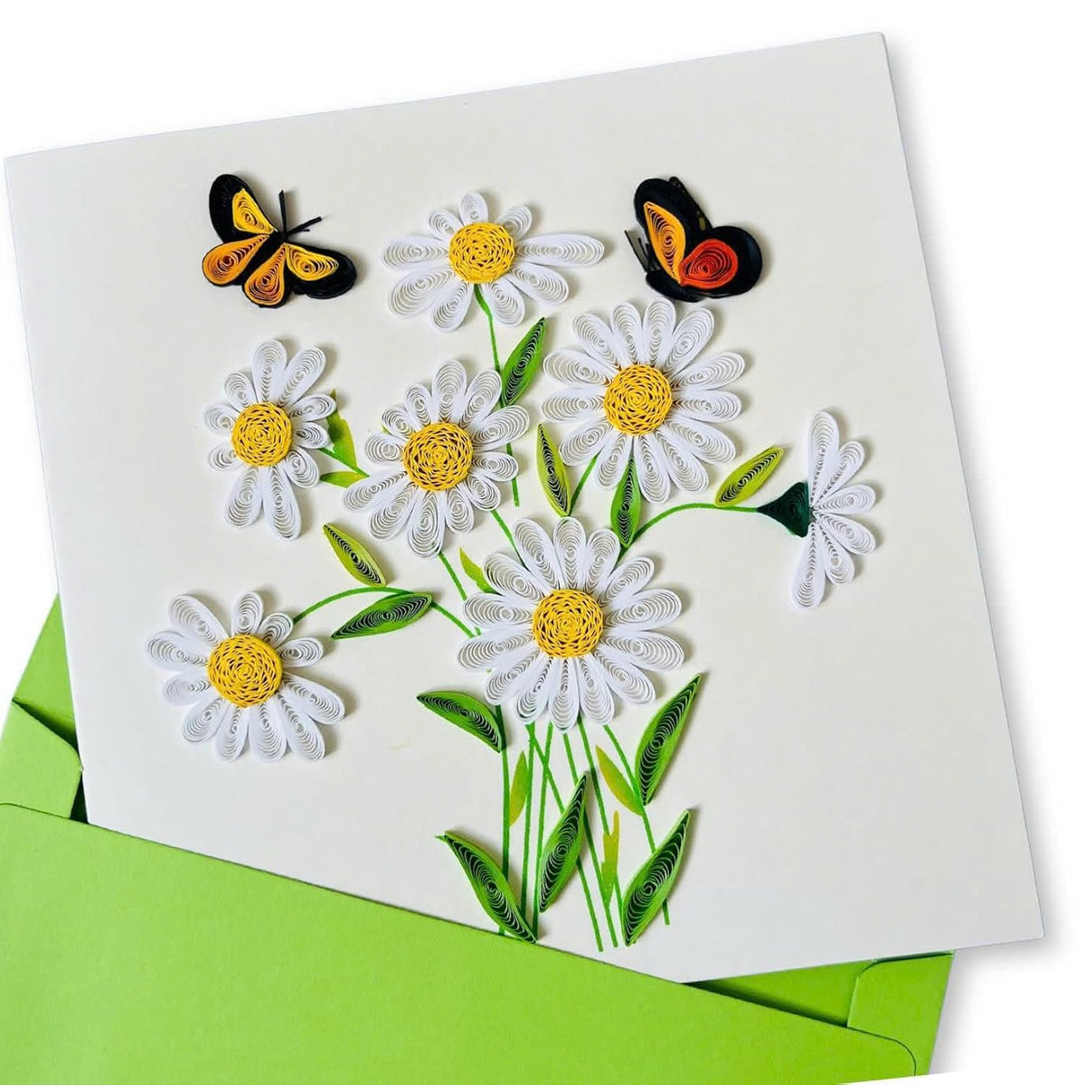 Quilling Cards, Handmade Card, Quilled Cards With Dedicated Paper Handmade Art For All Occasions: Mother'S Day, Father'S Day, Birthday... Daisy Bouquet (With Butterflies)