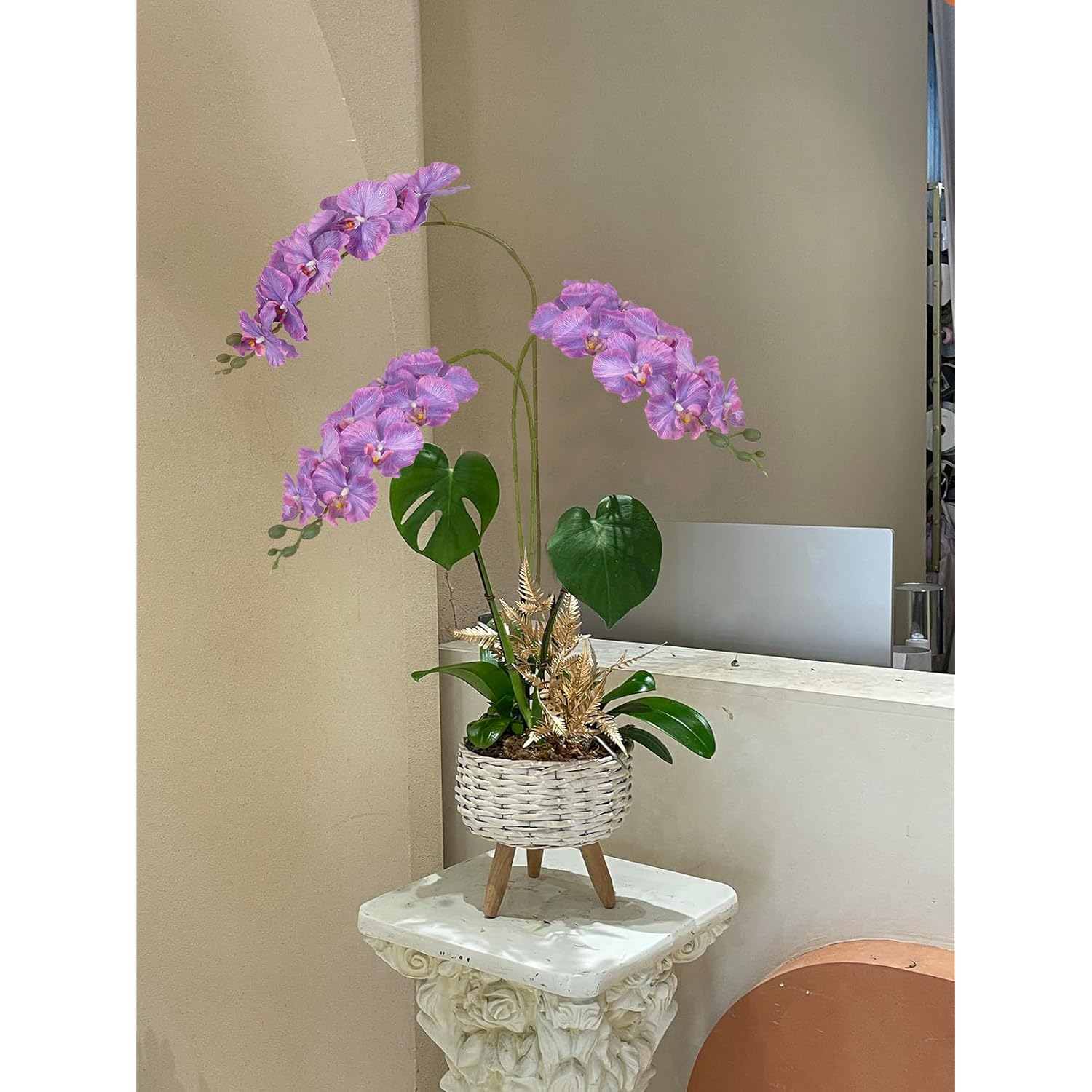 38" Artificial Phalaenopsis Flowers 6Pcs Purple Orchids Artificial Orchid Flowers Stem For Wedding Party Office Home Décor(Purple)
