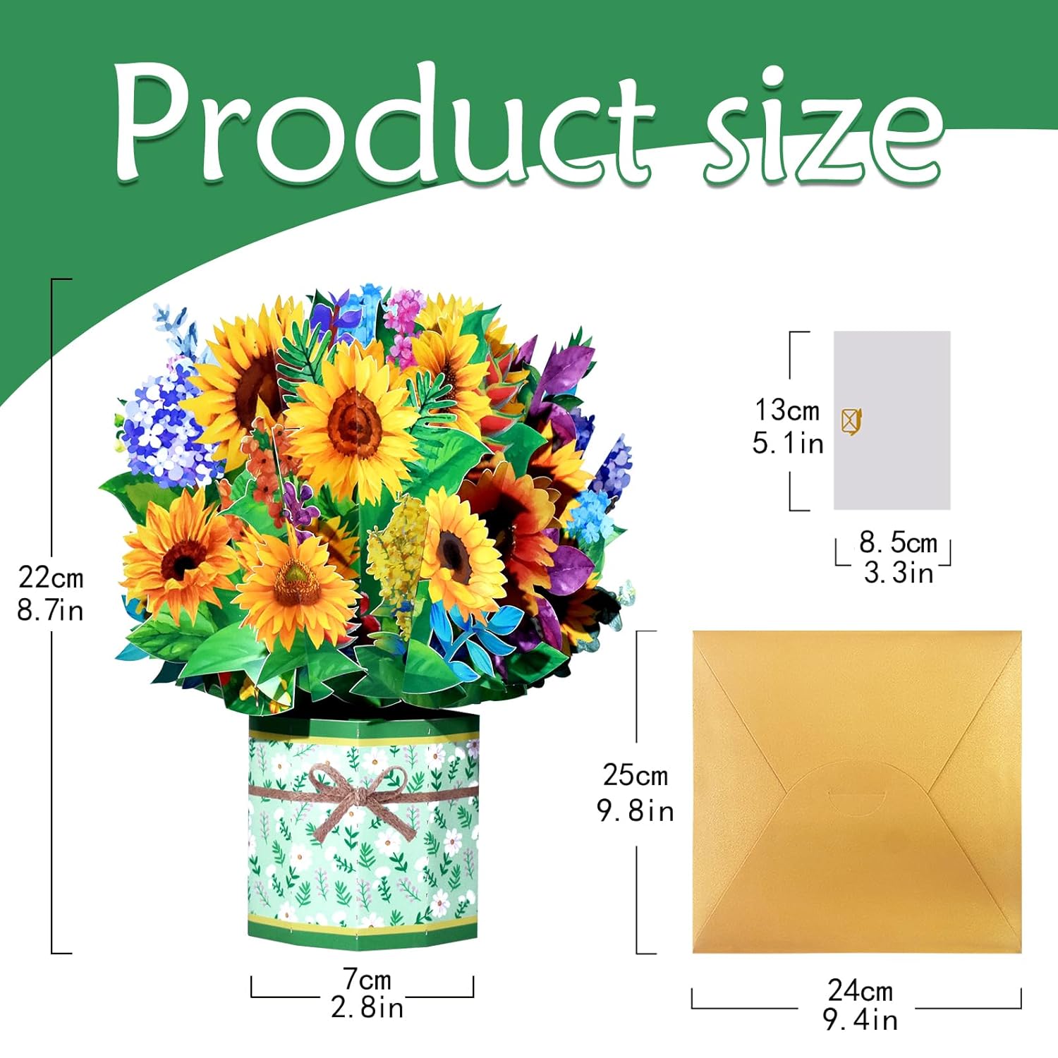 Sunflower Pop Up Cards,Paper Flower Bouquet Greeting Cards With Blank Note Card & Envelope, Ideal Gift For Celebrating Love, Birthday, Anniversary, Special Moments, Valentine'S Day