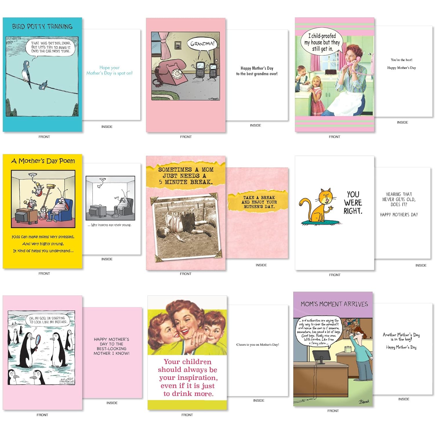- 36 Assorted Funny Mother'S Day Greeting Cards Bulk Box Set W/ 5 X 7 Inch Envelopes, Humor For Mum, Daughter, Sister, Stepmother (36 Designs, 1 Each) Top Moms Ac10242Mdg-B1X36
