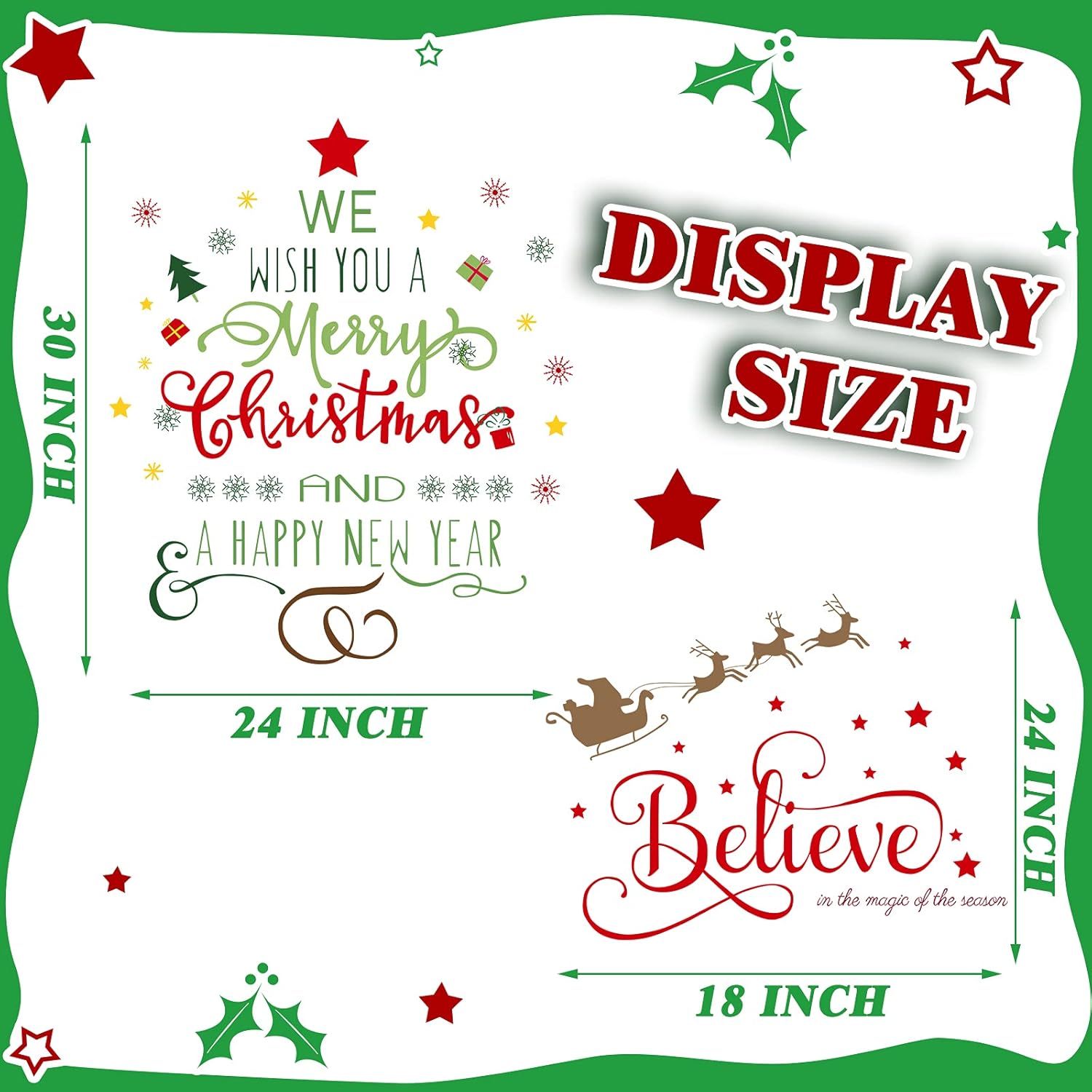 Christmas Decal Stickers New Year Happy Believe Quotes Wall Decals Reindeer Tree Vinyl Art Decor Removable Modern For Party Supplies Home Window