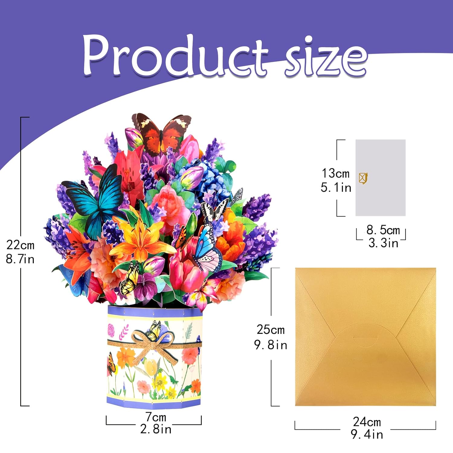 Grass Rose Butterfly Pop Up Cards,Paper Flower Bouquet Greeting Cards With Blank Note Card & Envelope, Ideal Gift For Celebrating Love, Birthday, Anniversary, Special Moments, Valentine'S Day