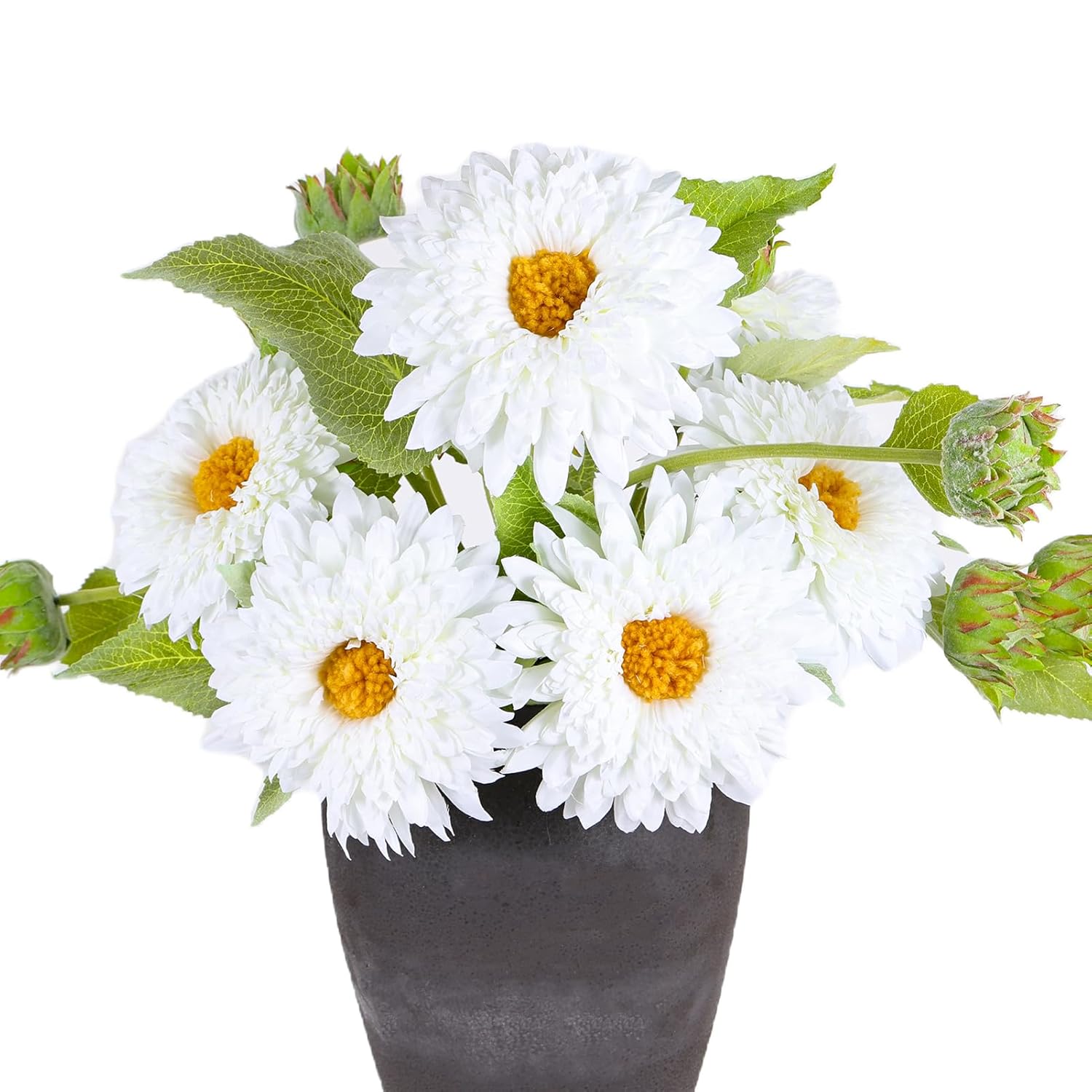 5Pcs White Sunflowers Artificial Flowers With Long Stems Fake Large Sunflowers Silk Faux Bouquet For Wedding Floral Arrangements Home Garden Birthday Party Indoor Decor(White)