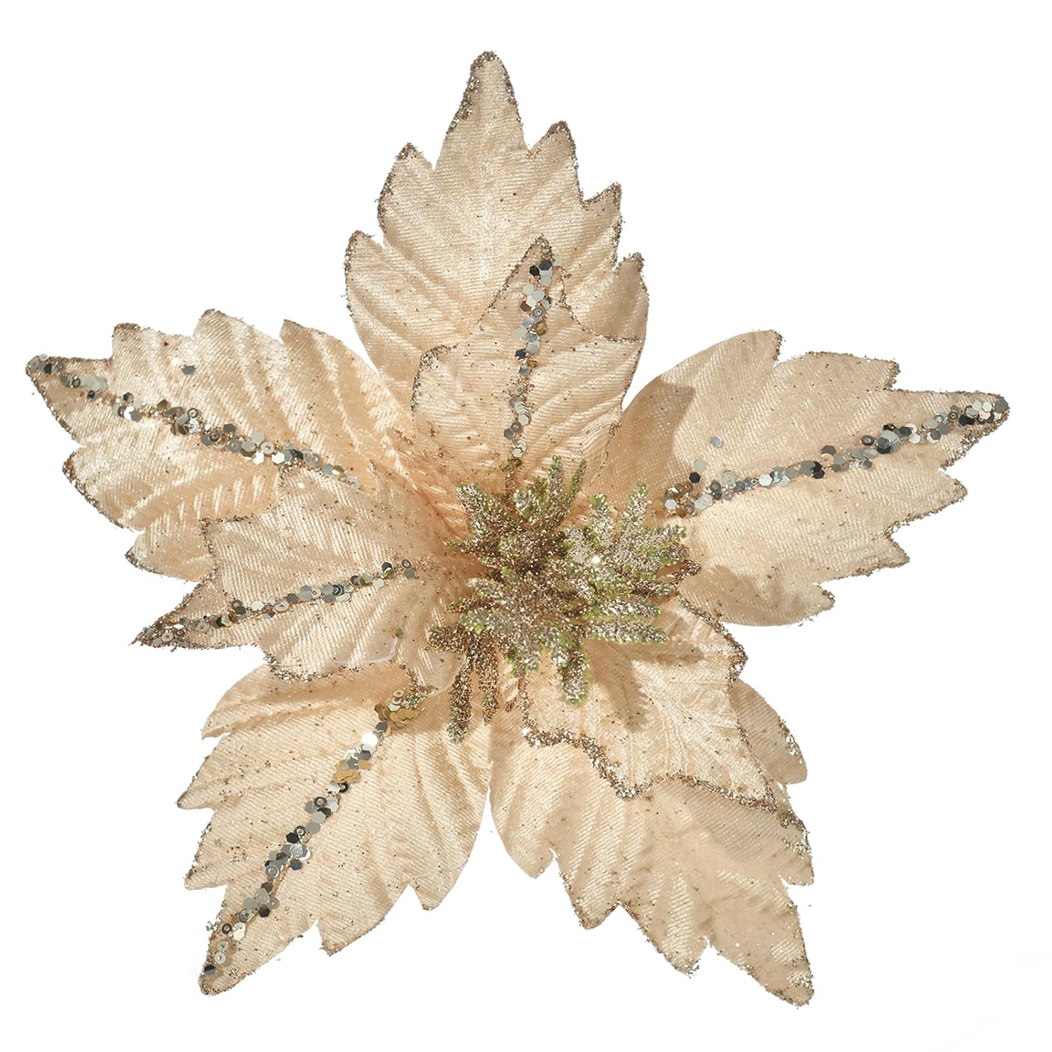 Christmas Poinsettia 10Pcs 9.4-Inch Large Christmas Flowers Picks Spray Artificial Glitter Flower Ornaments For Christmas Tree Wreath Garland Decoration (Champagne)