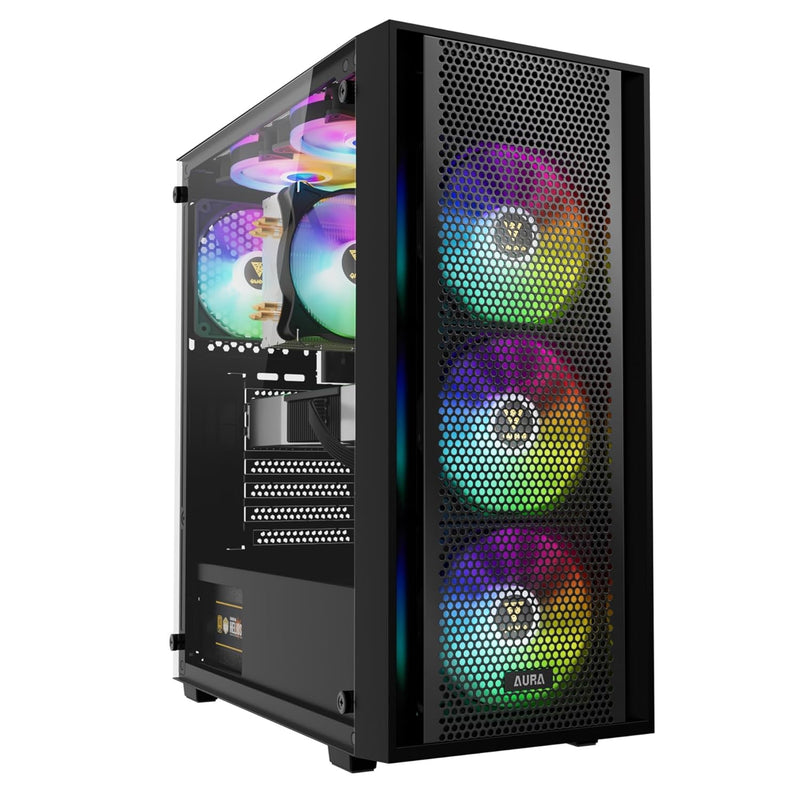 Atx Mid Tower Gaming Computer Pc Case With Side Tempered Glass, 4X 120Mm Rgb C