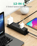 Surge Protector Power Strip 12 Wide Spaced Outlets 5FT Flat Plug Extension Cord Wall Mount Black