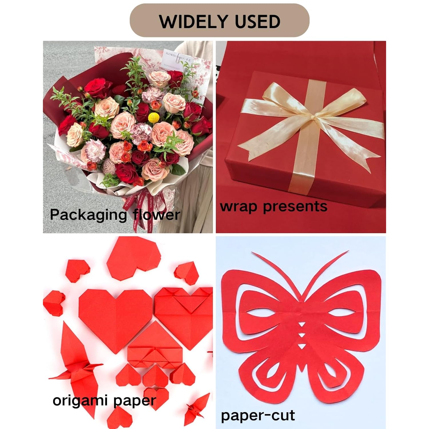 Kraft Paper Roll, Wrapping Paper For Gift Packaging, Crafts, Birthdays, Christmas (Red, 11.8" × 16.4')