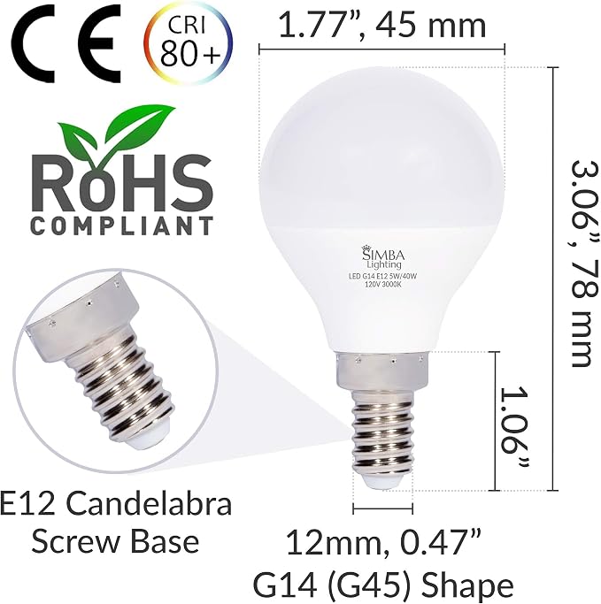 G14 LED Light Bulbs 5W 3000K Warm White E12 Candelabra Base 6 Pack