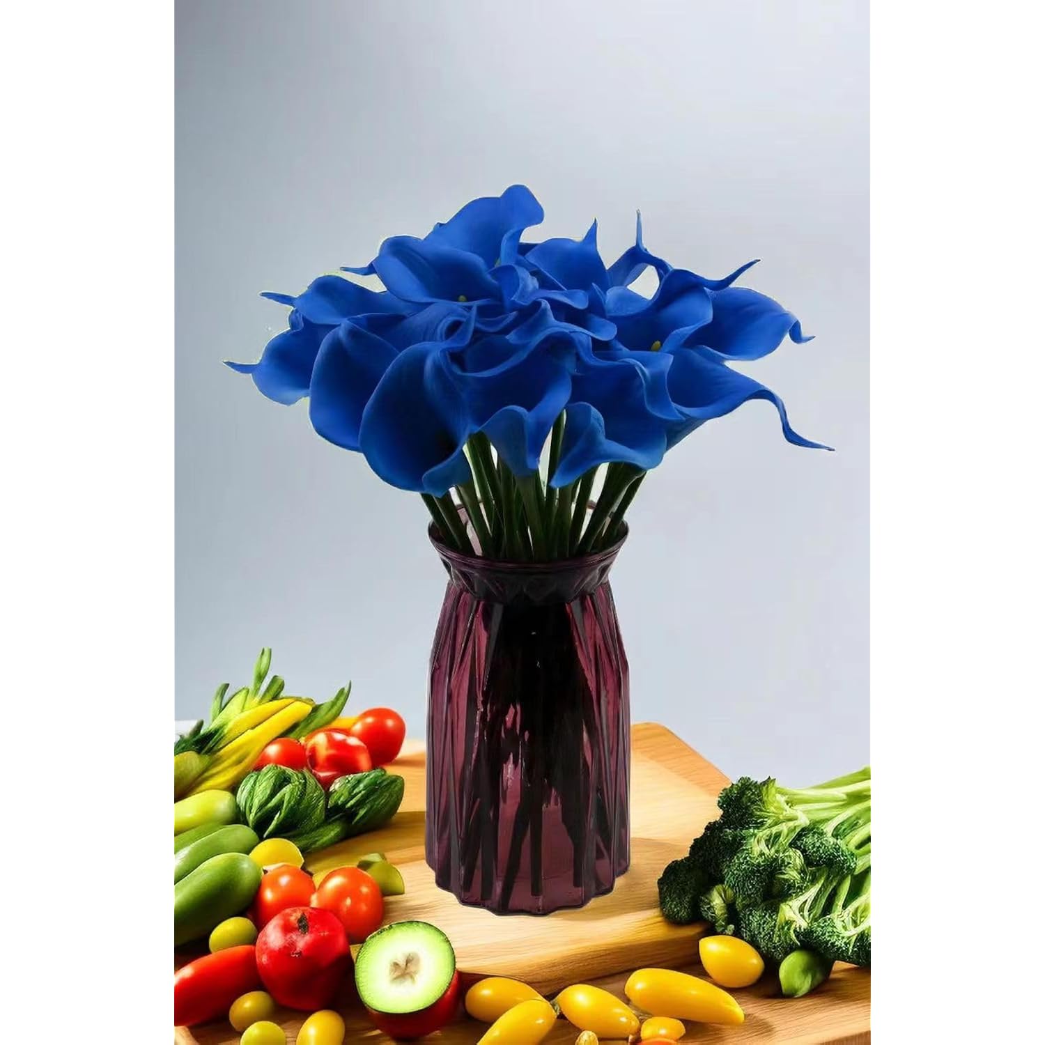 Real Touch Royal Blue Calla Lily Artificial Flowers - Perfect For Wedding Bouquets And Home Decoration (20Pcs)