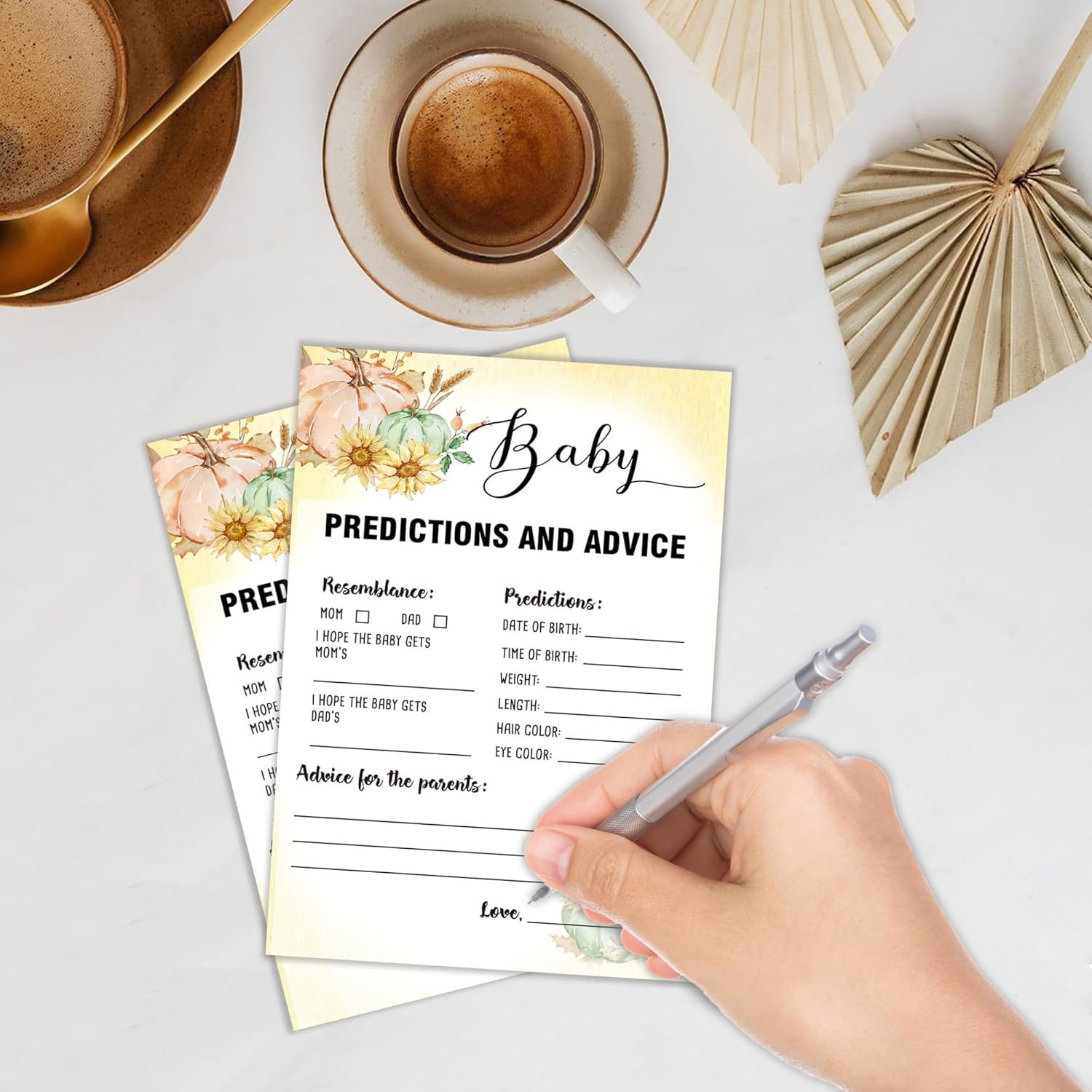 Little Pumpkin Baby Predictions And Advice Baby Shower Games, 25 Pumpkin Gender Neutral Cards, 5 × 7 Inches Game Cards, Gender Reveal Party Games For Women, Guests, Fall Baby Shower Decorations-A04