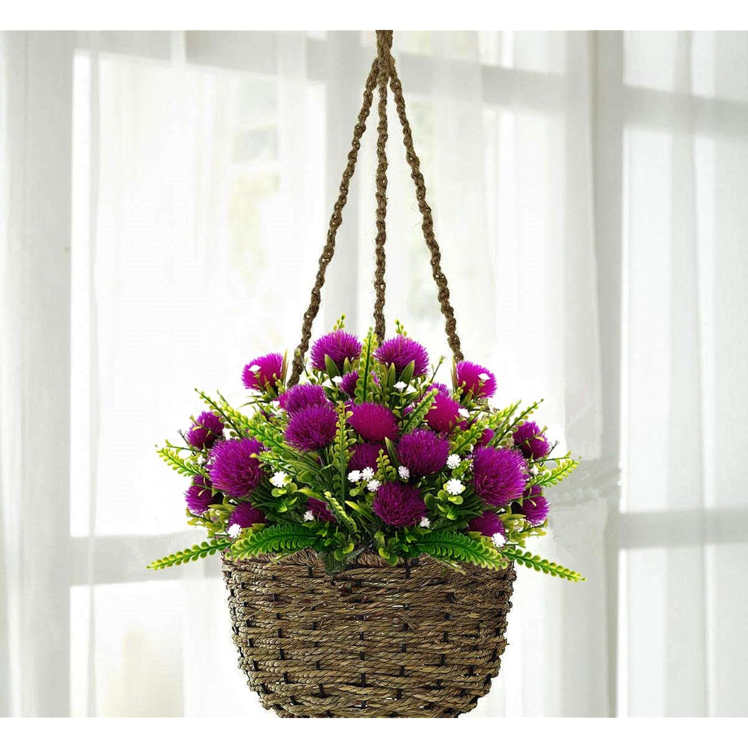 Artificial Dandelion Plants Decor, Fake Plastic Flowers Shrubs Bushes Grass For Indoor Outdoor Home Garden Wedding Party Table Centerpieces Arrangements Decoration Planting Filler Fuchsia 4 Pack