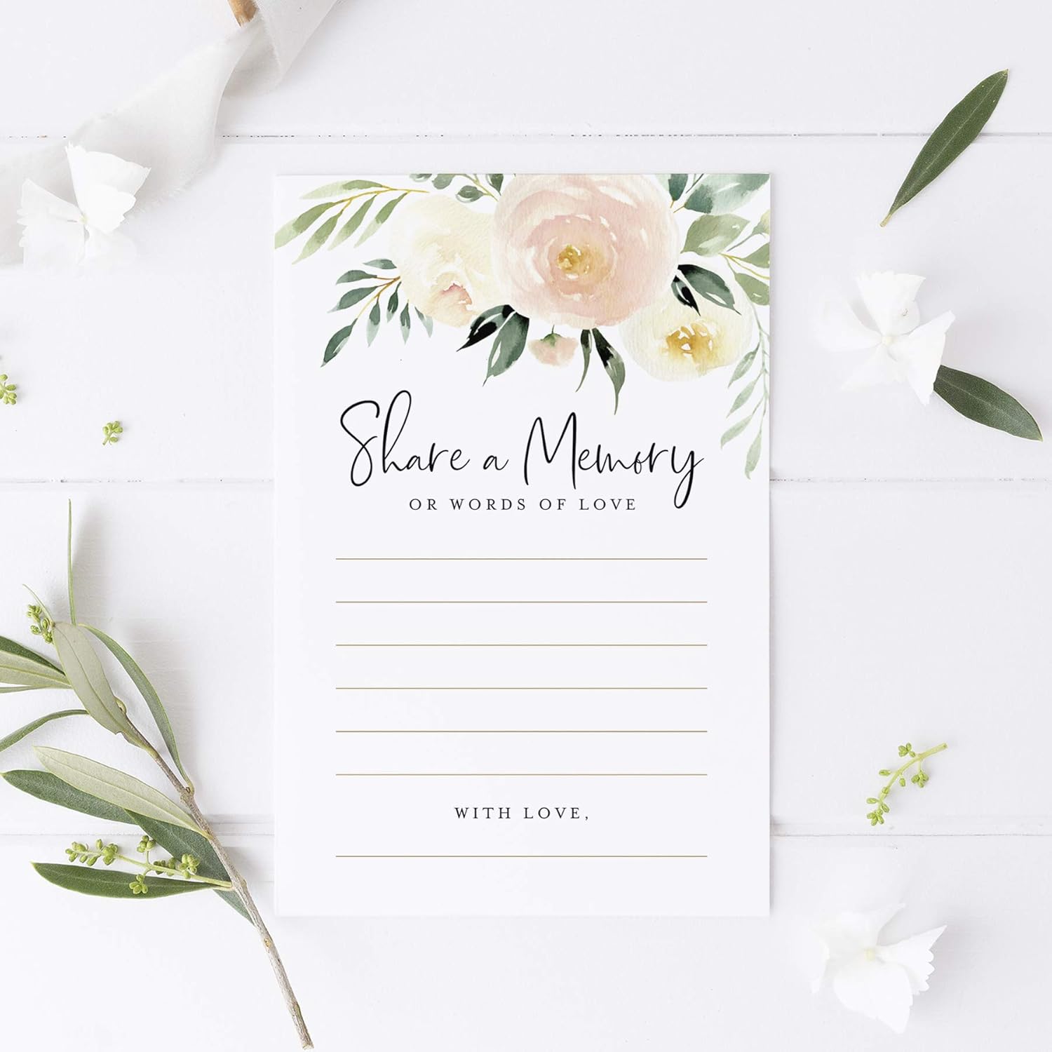Share A Memory Cards, 50 Pack Of Blush Floral 4X6 Cards For Weddings, Showers, Birthdays, Celebration Of Life, Funeral, Retirement, Going Away, Graduation Memories - Made In The Usa
