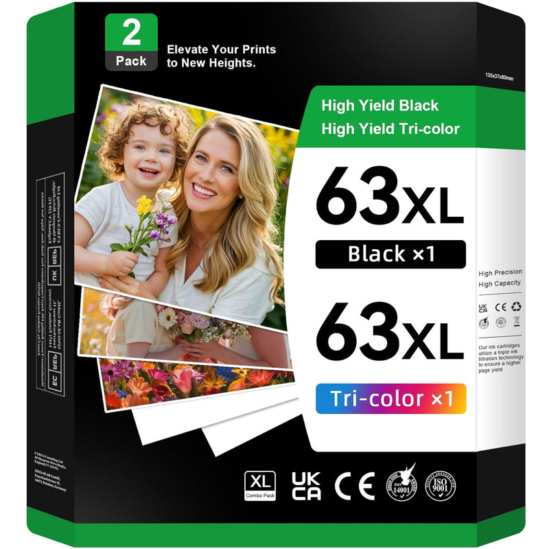 63XL High Yield Ink Combo for OfficeJet, Envy, DeskJet Printers