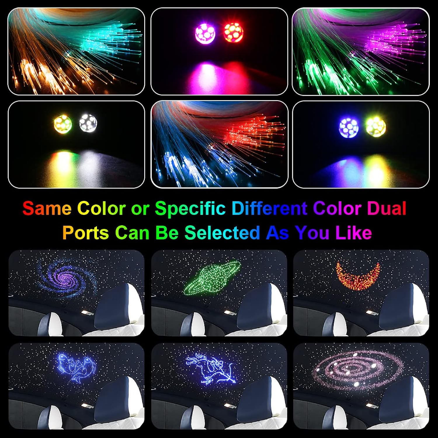 20W Dual-Head App Twinkle Rgbw Fiber Optic Lights, Sound Activated Fiber Optic Star Ceiling Light Kit 1300Pcs 0.03In 13.1Ft/4M Fiber Strands For Car Headliner Star/Home
