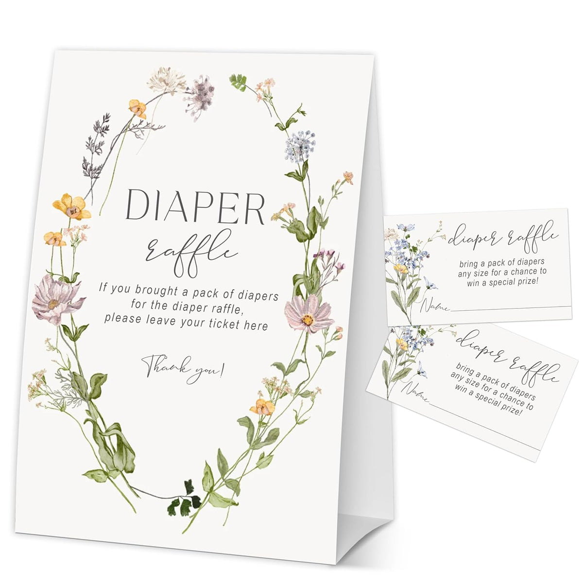 Baby In Bloom Diaper Raffle Tickets, Spring Floral Wreath Baby Shower Games For Gender Reveal Party Decor & Supplies-A03
